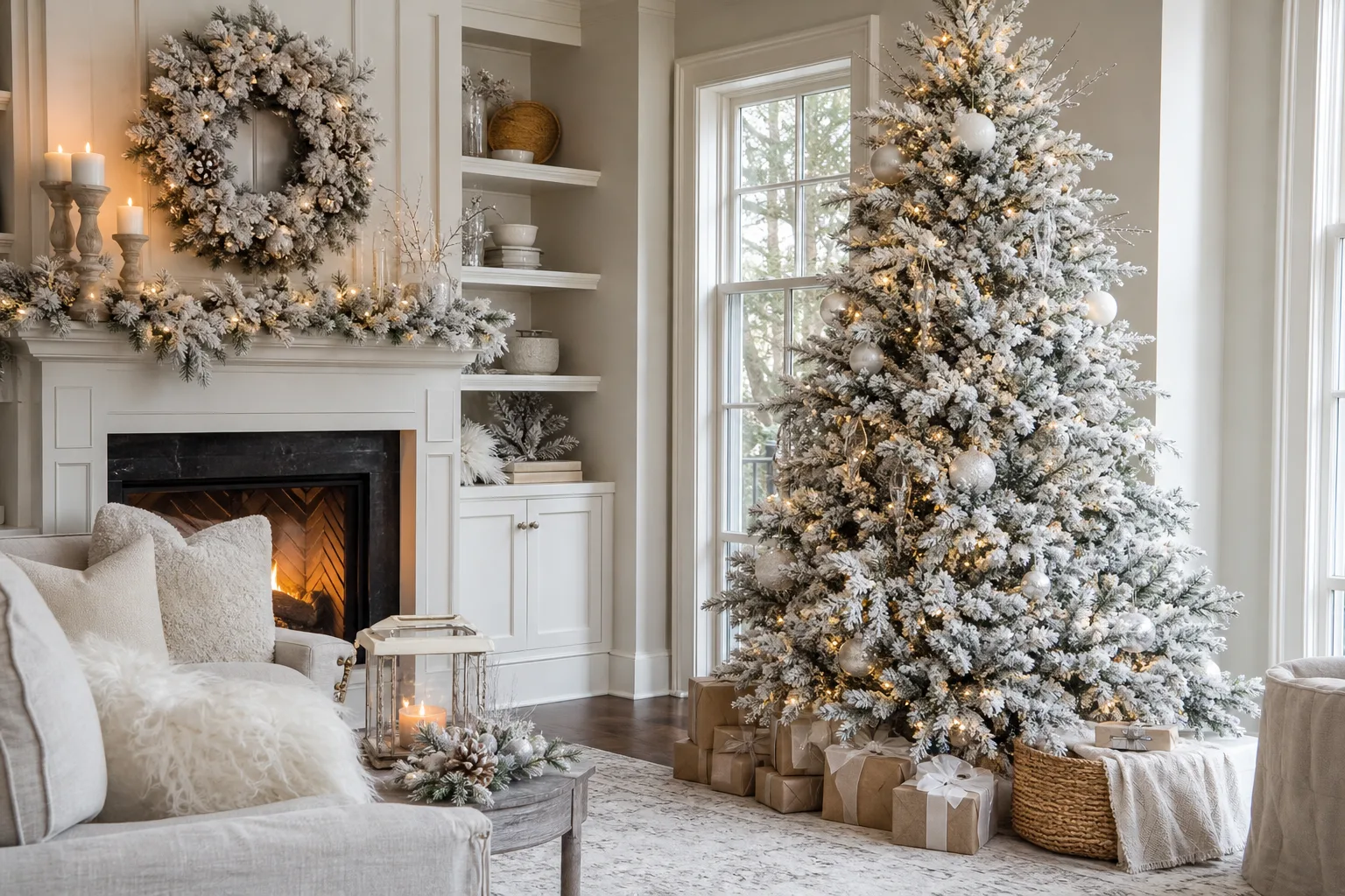 16 Flocked Christmas Tree Ideas That Look Freshly Dusted by a Midnight Snowfall