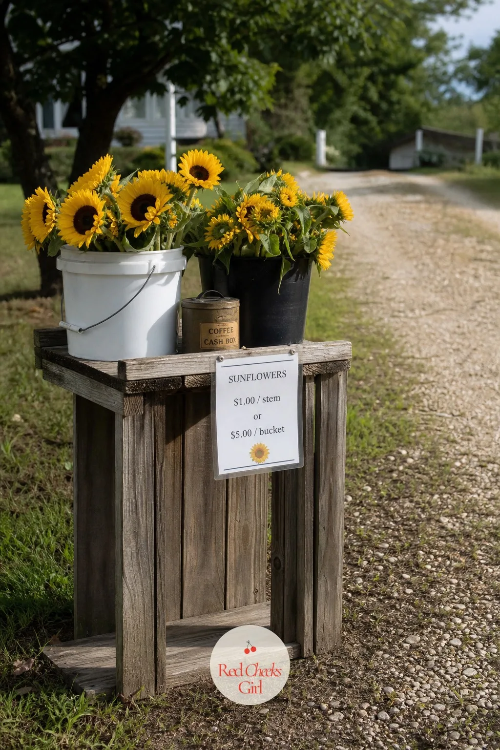 Roadside Honor-System Flower Stand — Roadside Honor-System Flower Stand : no market nearby, no time to mind a stall all day. Flower business