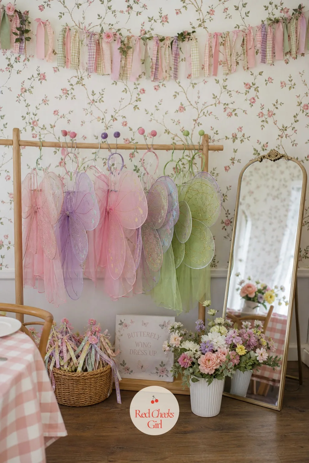 Butterfly Wing Dress Up Corner — A flower garden is not complete without something fluttering through it, and a dress up corner gives guests the chance to be