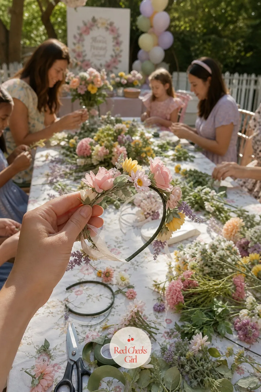 Flower Crown Making Table — Every flower party has one guest who refuses to wear a paper crown, and this gets around her by letting each child build her own.