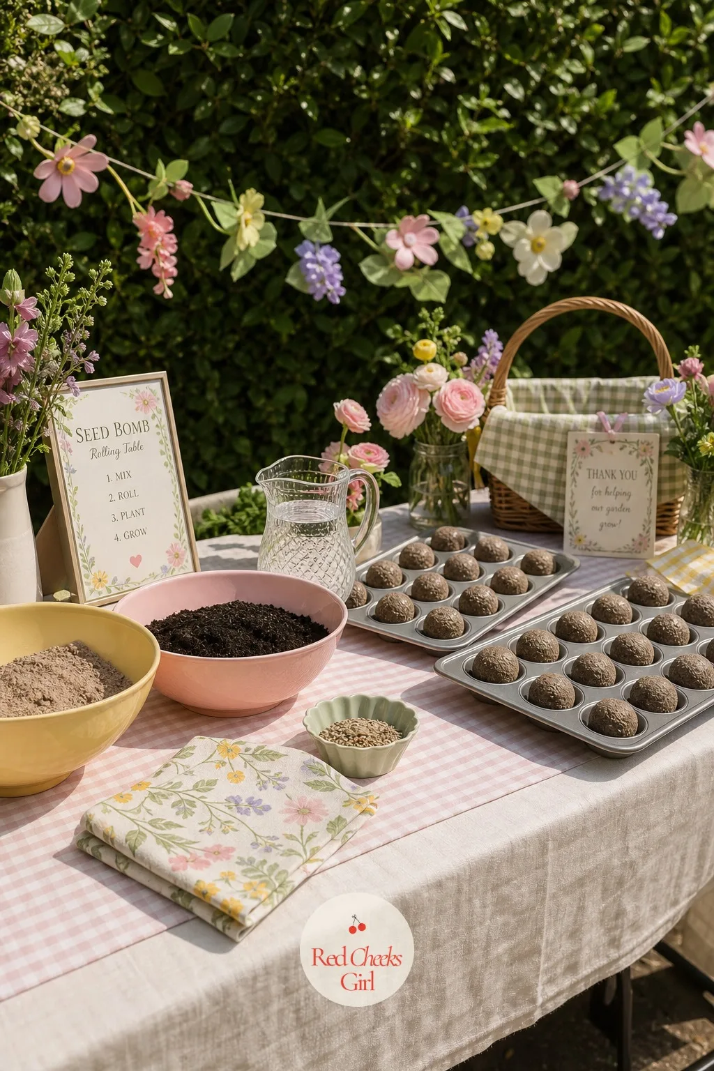 Seed Bomb Rolling Table — Messier than the painting station, and that is exactly why some children will love it more. Flower themed birthday party
