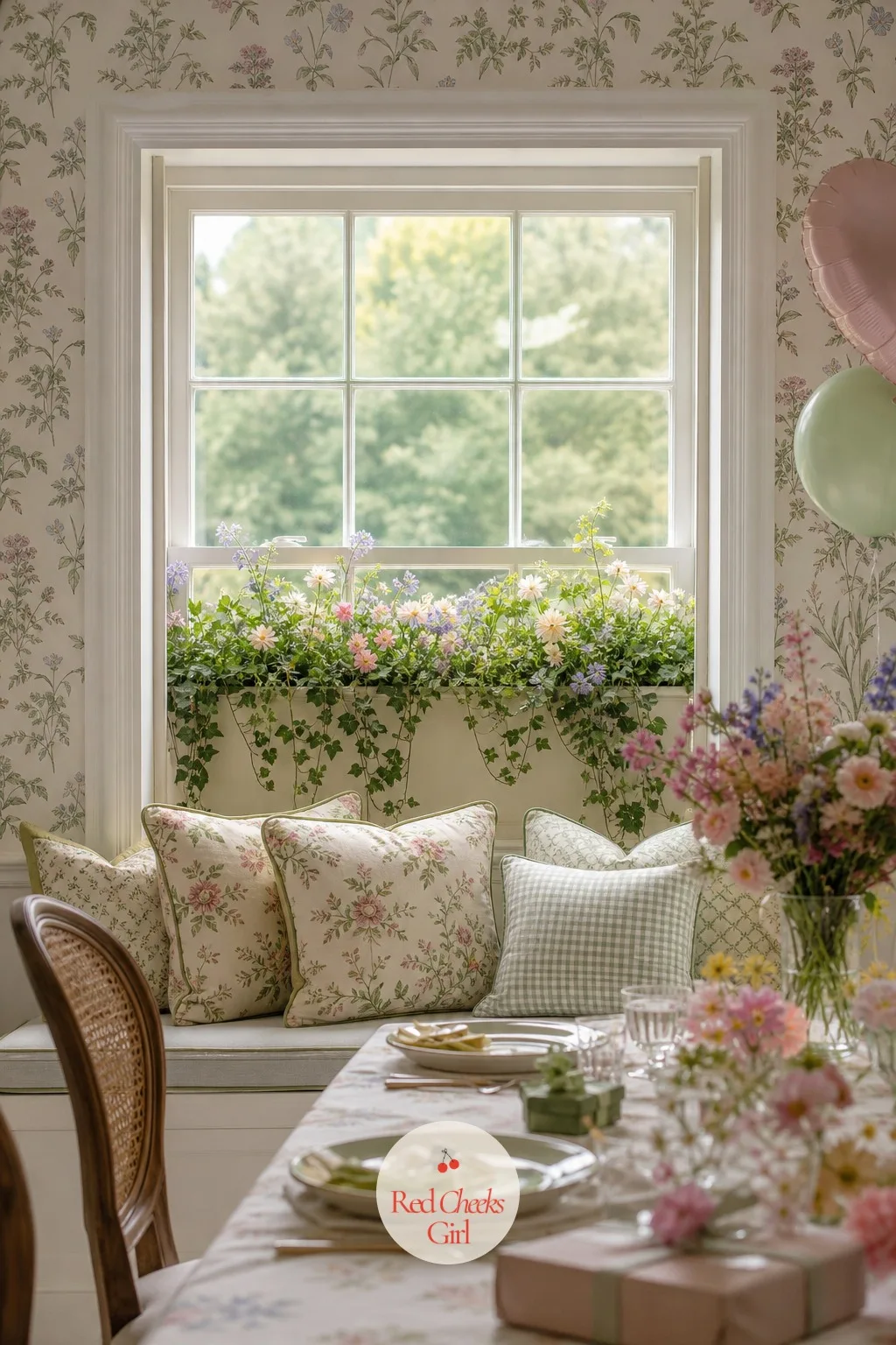 Window Box Reading Nook With Floral Cushions — A window gets forgotten in most party styling, and that is exactly why dressing it pays off. Flower themed