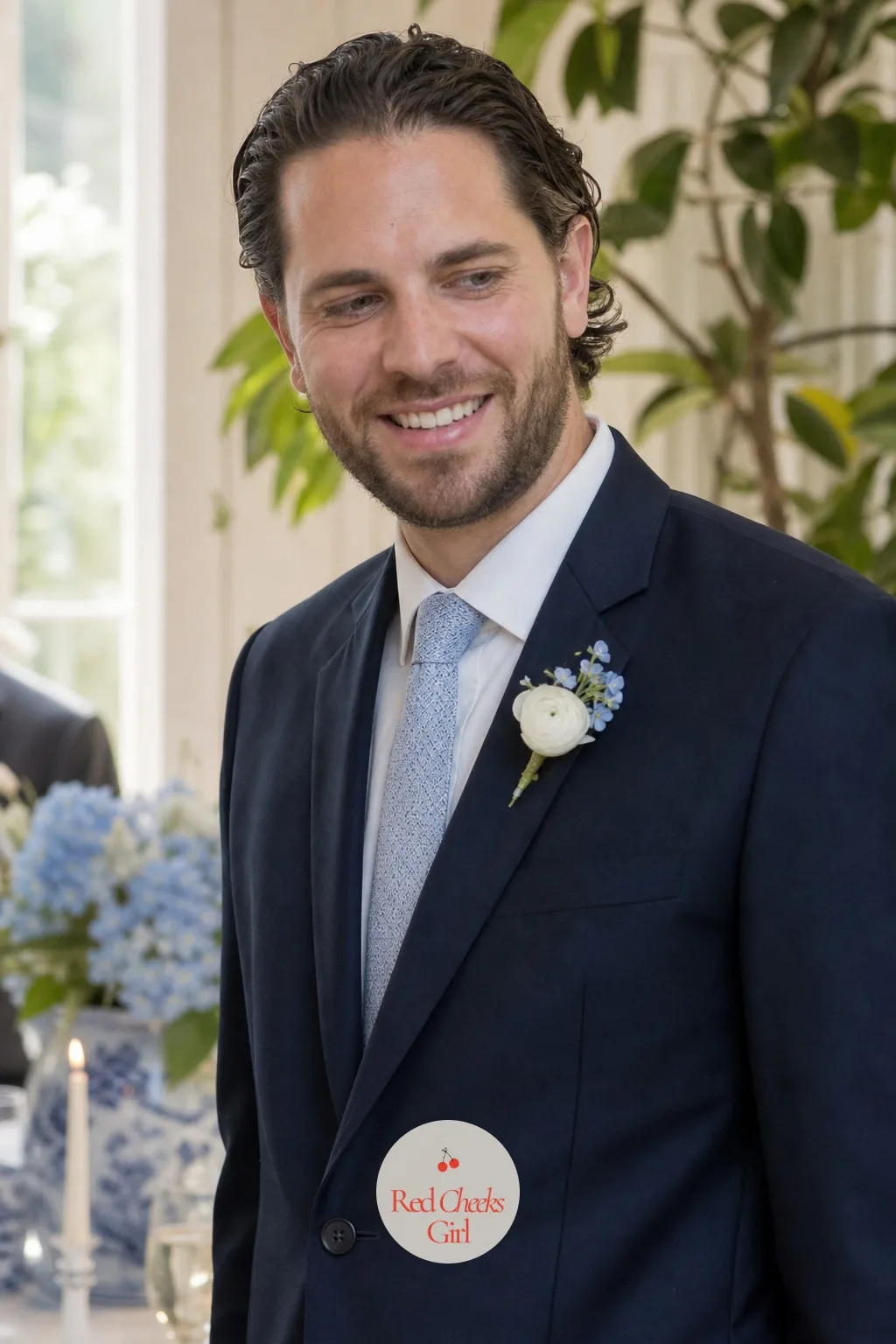 Boutonnieres of White Ranunculus Bud — The smallest flower of the day, worn on a lapel where it has to survive a whole evening of hugging and dancing without