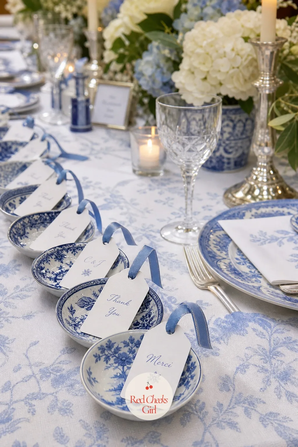 Favor Dishes in Blue and White Porcelain — The thing a guest actually carries home, so it has to be small enough to pack and nice enough to use, not just