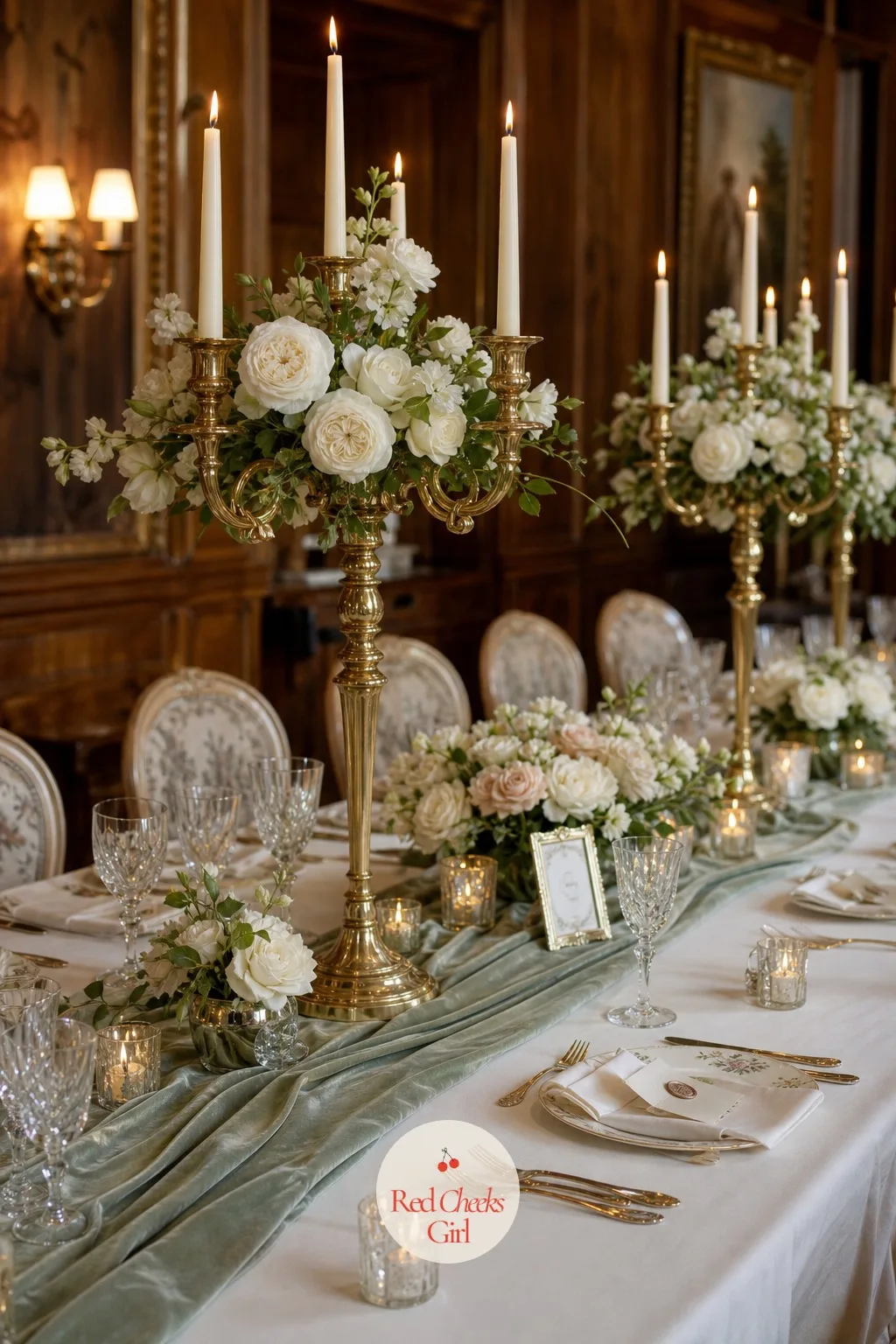 The Candelabra Tablescape — By the time dinner starts, the sun has usually gone, and this is where the whole look either holds or falls apart. French chateau