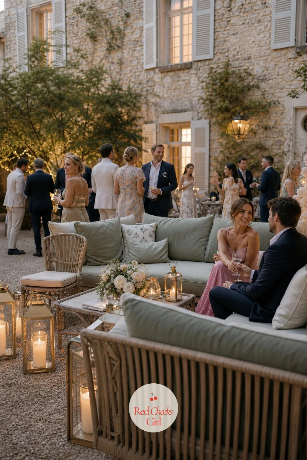 The Courtyard Cocktail Lounge — An hour is a long time to stand holding a glass with nowhere to put it down. French chateau wedding