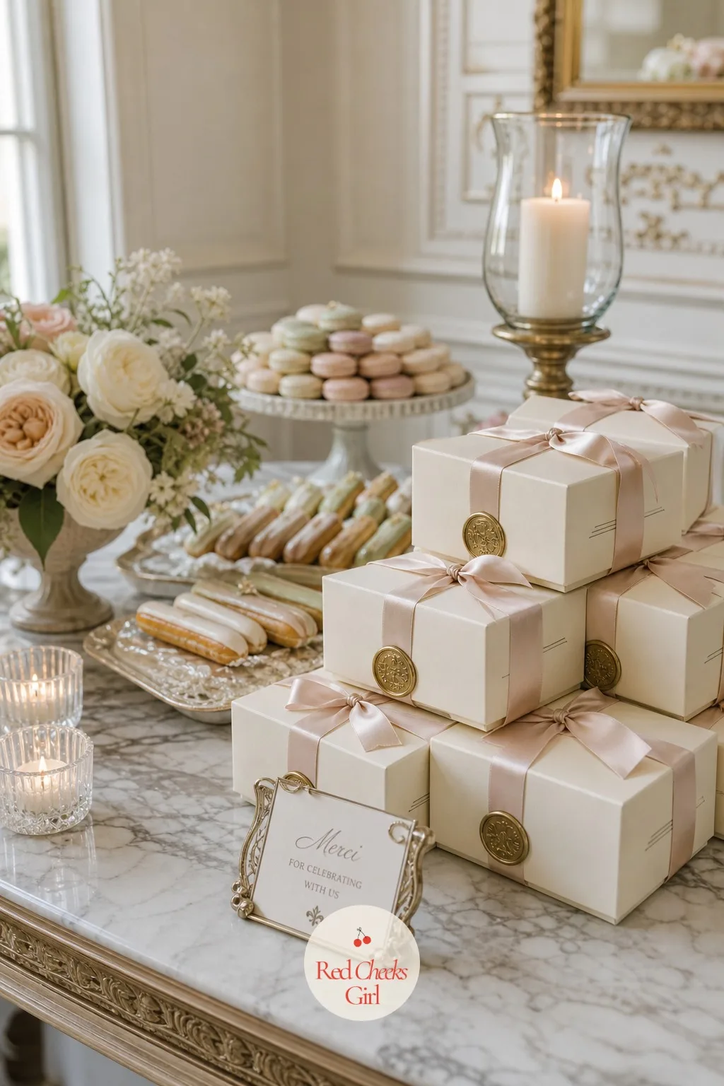 The Dessert Takeaway Boxes — Guests always want to take a little of the pastry table home, and a proper box beats a napkin wrapped around a macaron in