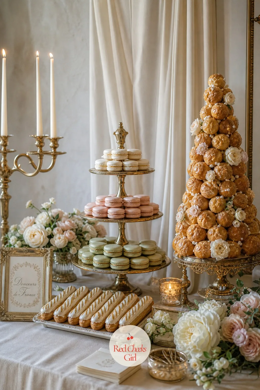 The Pastry Table of Macarons, Eclairs and Croquembouche — French pastry does not need rescuing with extra decor. French chateau wedding