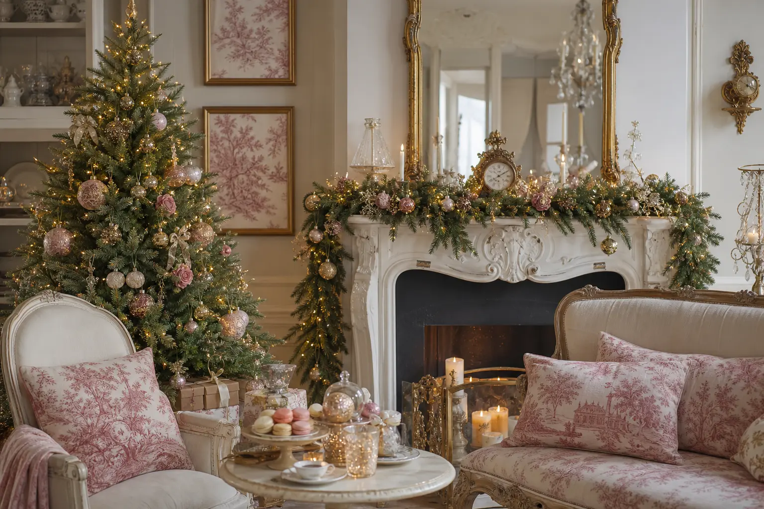 19 French Christmas Decor Ideas With Gilded Mirrors, Toile and Parisian Pastry-Shop Charm