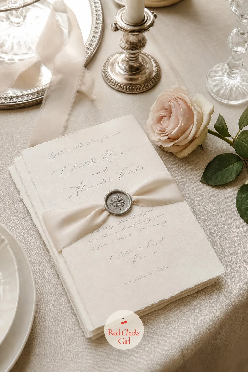 The Invitation Suite — This is the first object a guest actually touches, and it should feel like a note slipped under a hotel door in Paris, not a printout