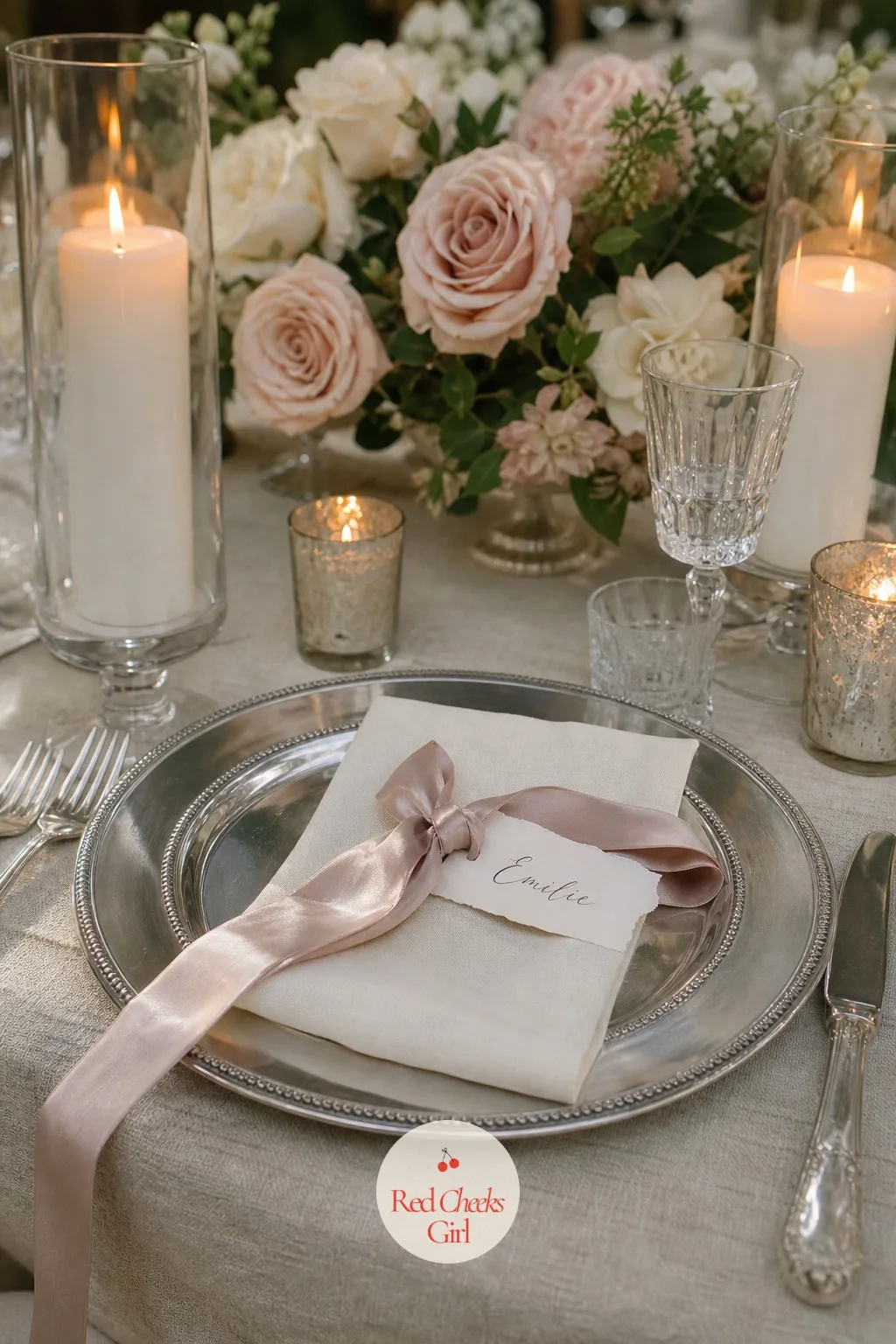 Linen Napkins Tied with Silk Ribbon — She will notice this one the second she sits down: a small loop of ribbon under her fingers before the first course even