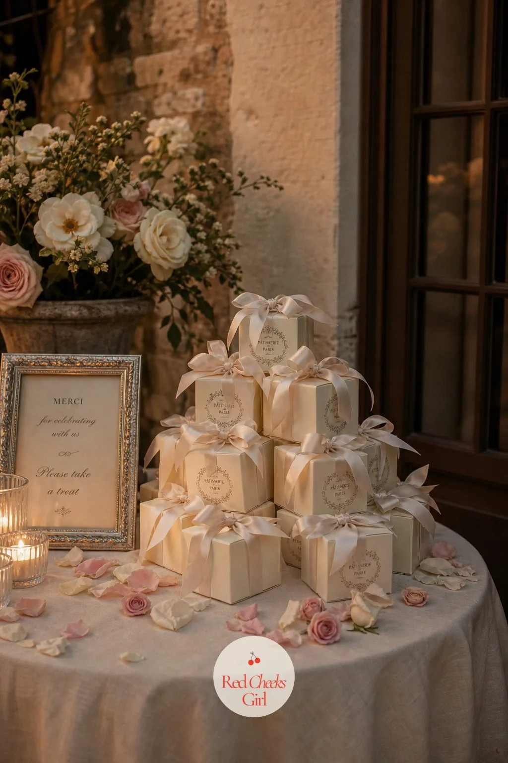 Take-Home Macaron Boxes — The very last object guests touch on the way out, and it should match the patisserie table they admired all night. French wedding