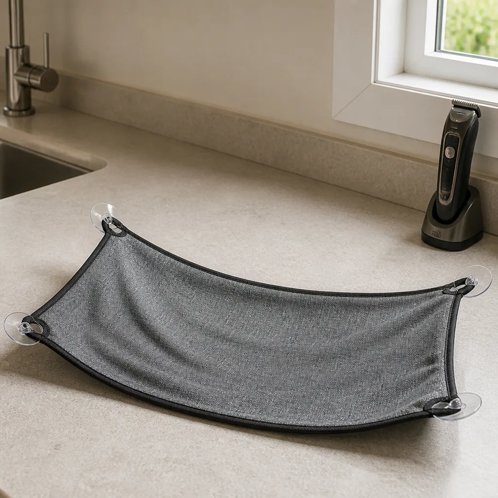 Beard Bib Catcher — It catches crumbs mid beard trim using small suction cups under the chin, and it is funnier than it has any right to be in practice. Funny