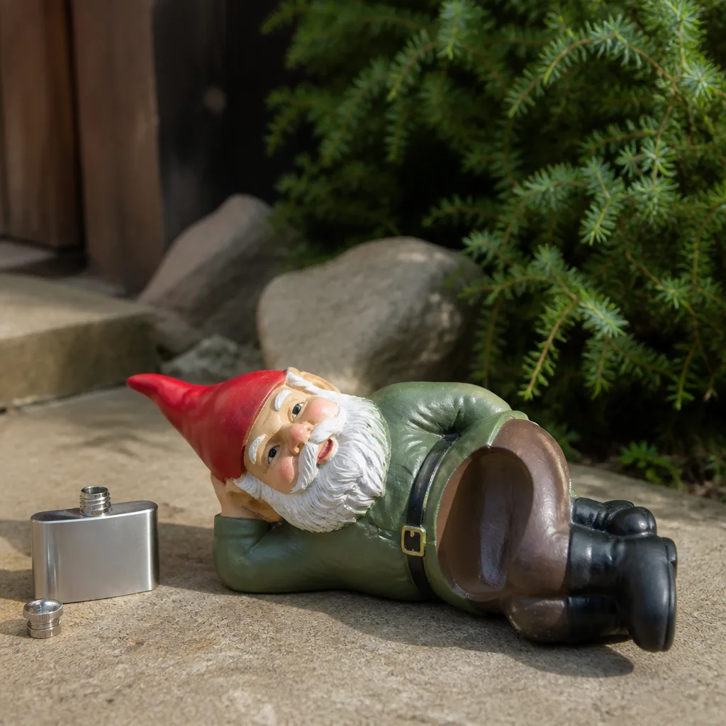 Hidden Flask Gnome Statue — From the outside it is just another garden gnome. Funny white elephant gifts