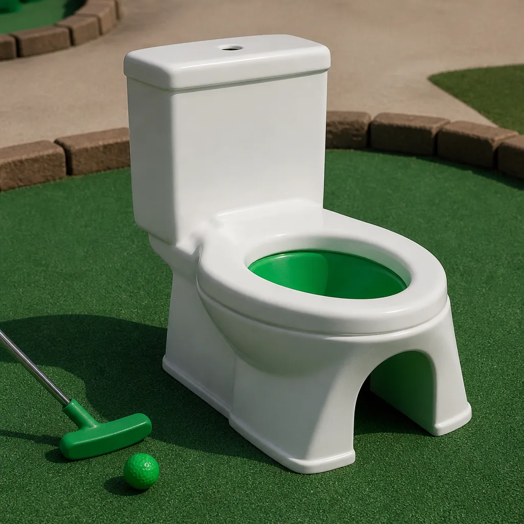 Toilet Golf Game — A tiny putting green that clips onto the toilet tank sounds like a joke until someone actually tries it. Funny white elephant gifts