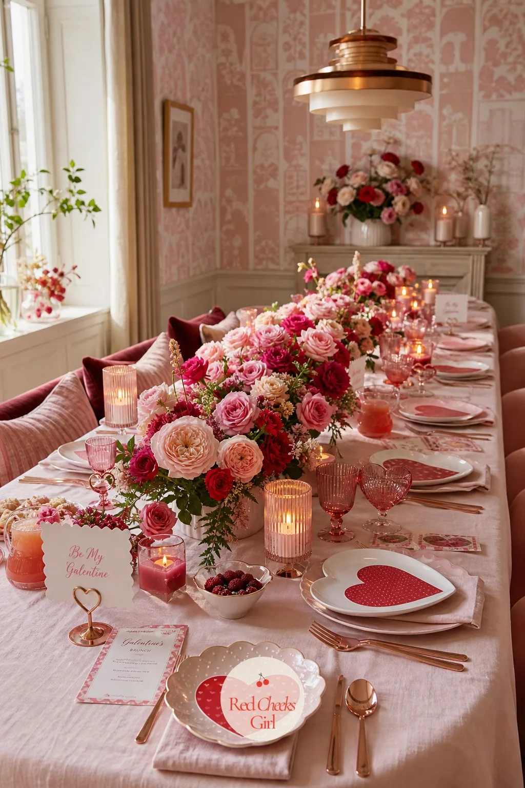 The Long Brunch Table — This is the table she will remember, so it earns the biggest florals in the room. Galentines brunch