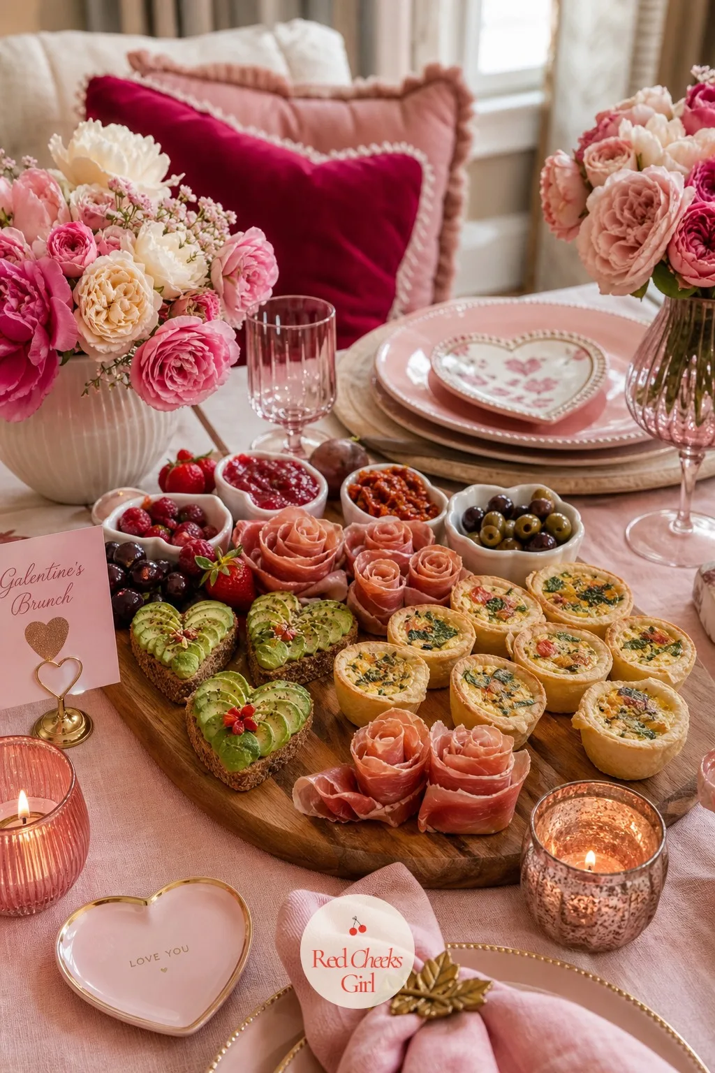 A Savory Brunch Board — Not everyone wants sweet all morning, and this board sits at the other end of the table to balance it out: mini quiche, avocado toast