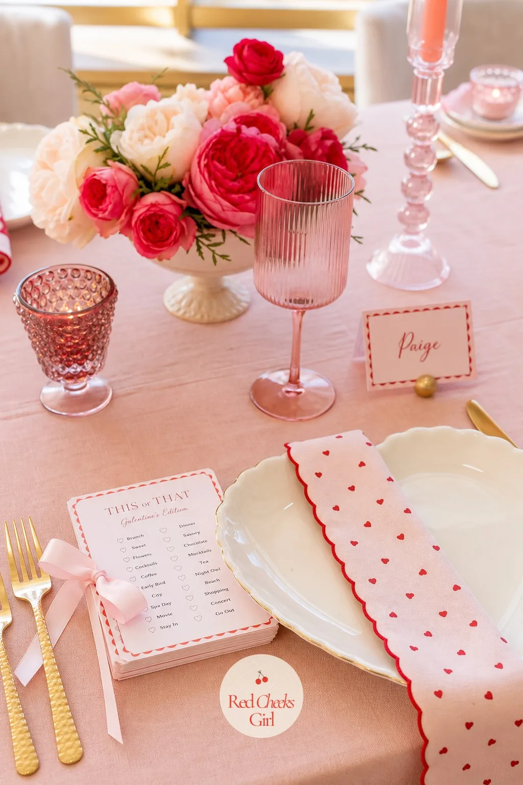 This or That Cards at Every Seat — A small stack of cards sits at each place setting, each one a playful pair to choose between. Galentines brunch