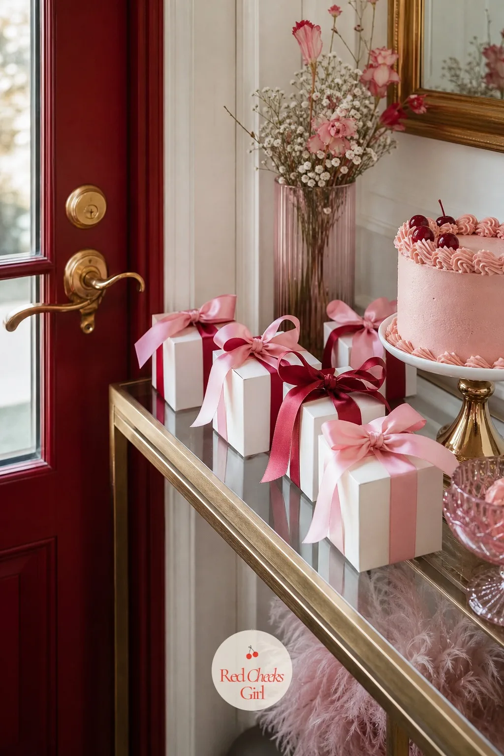 Ribbon-Tied Favor Boxes by the Door — Sending someone home empty-handed after a night like this feels wrong. Galentines party decor