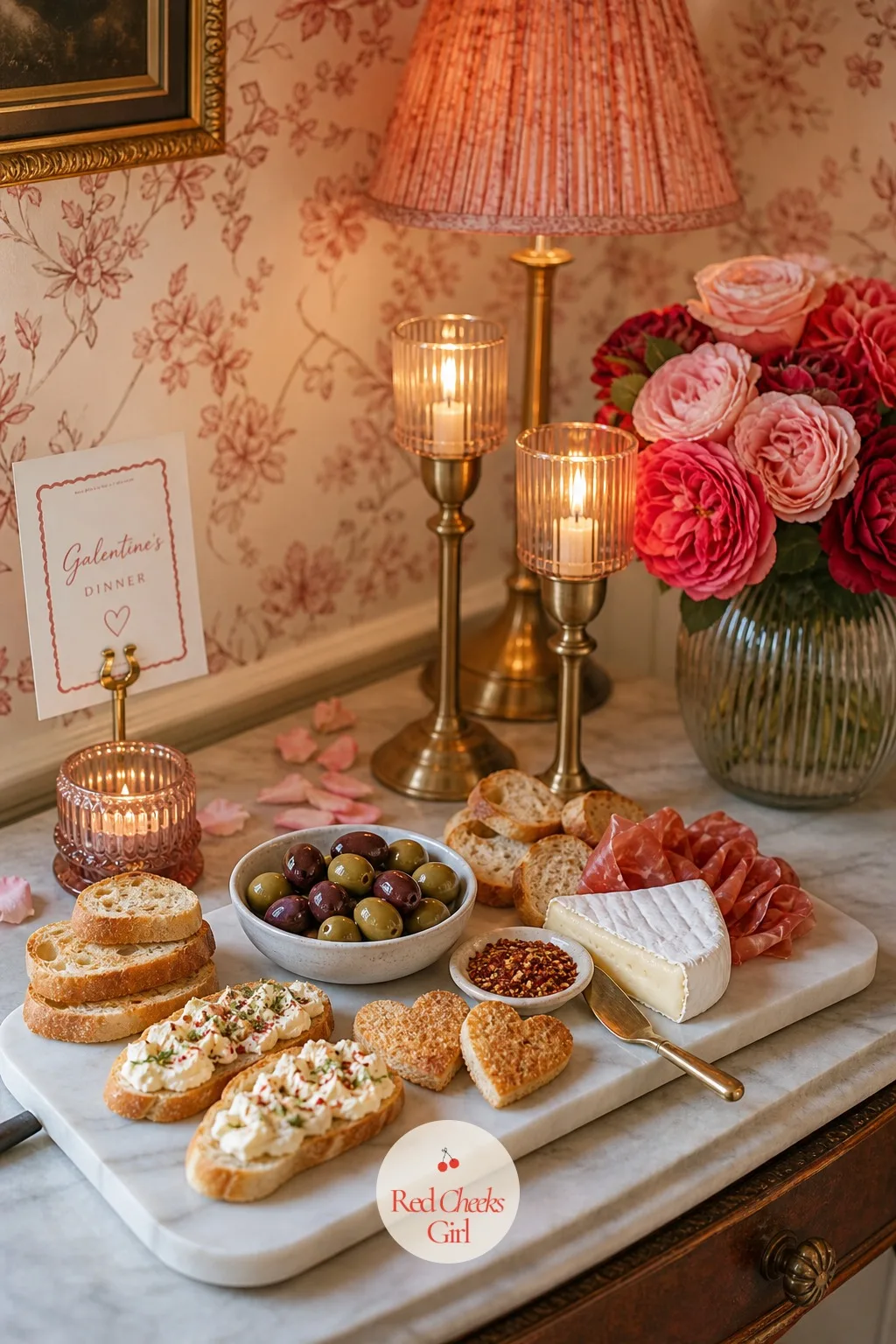 An Appetizer Spread to Start — While everyone is still arriving and pouring a first glass, a small board does the standing-around work: whipped ricotta on torn