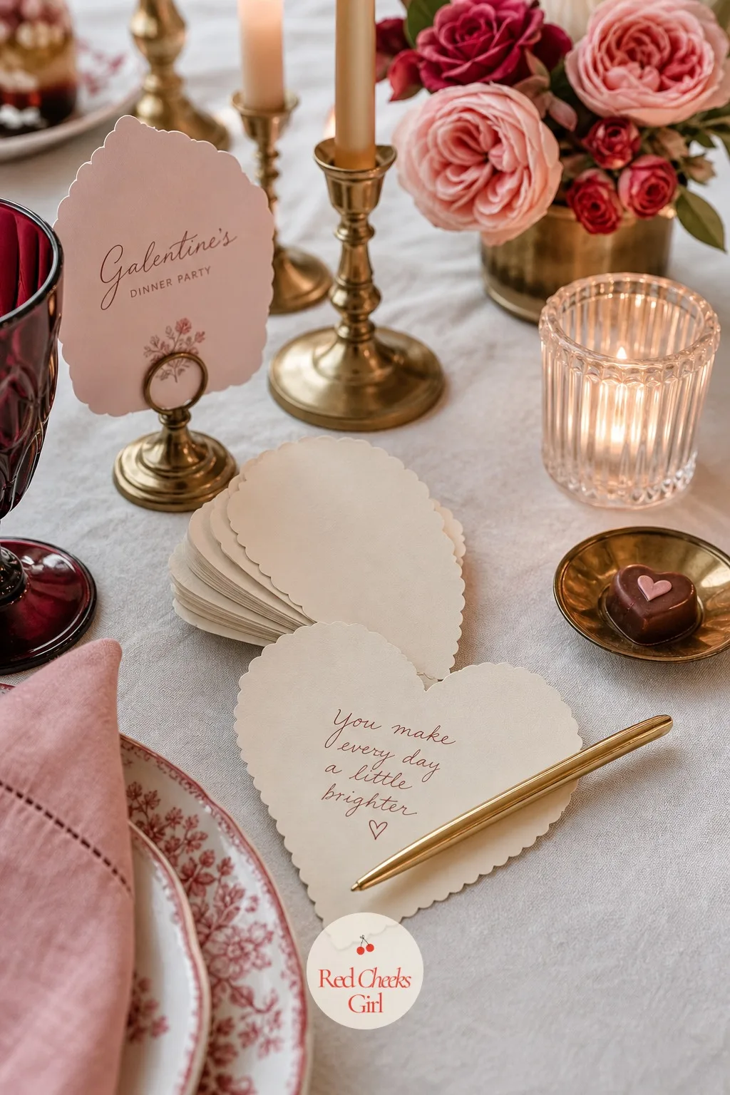 A Card for Every Friend — Before the night winds down, each woman sits with a small stack of blank heart cards and writes one short note to every other friend