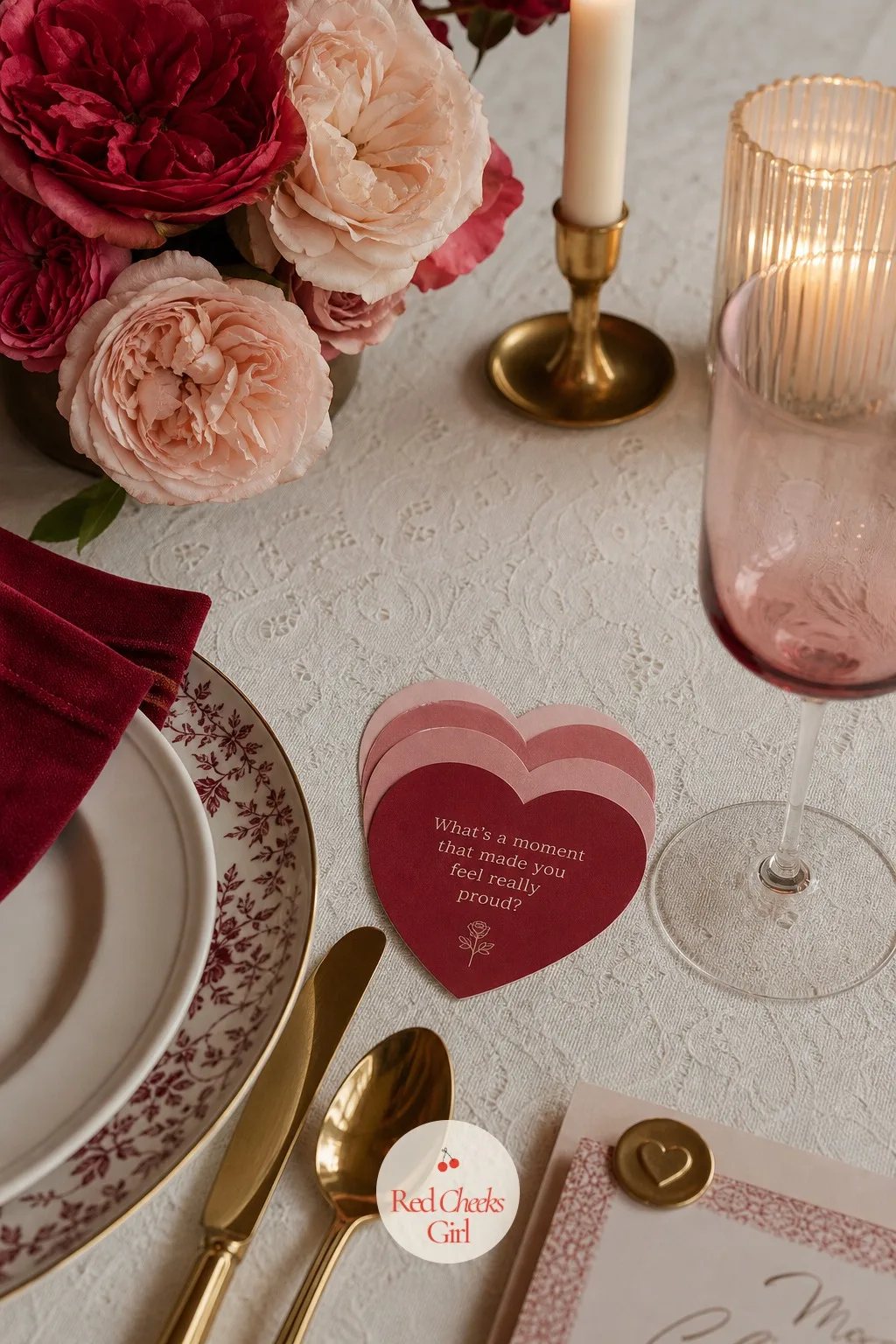 Conversation Cards at Each Place — Tucked under the edge of each plate, a small stack of question cards waits to be read aloud once the main course is down and