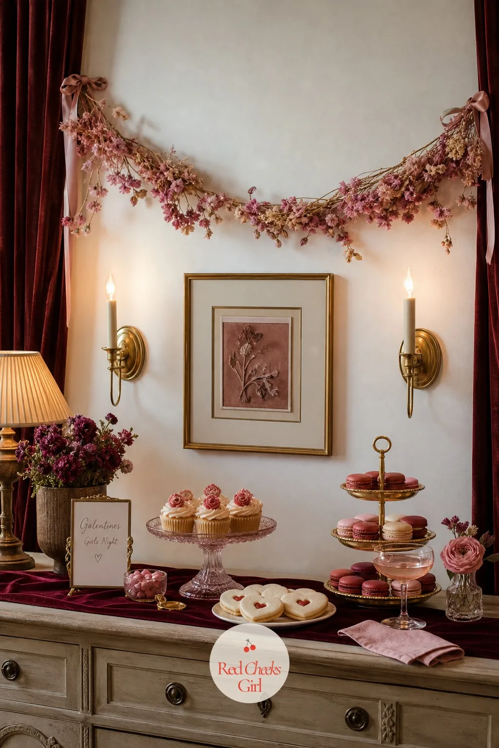 A Garland Backdrop for the Dessert Table — A step back from the dinner table, the dessert spread gets its own small backdrop rather than standing against a