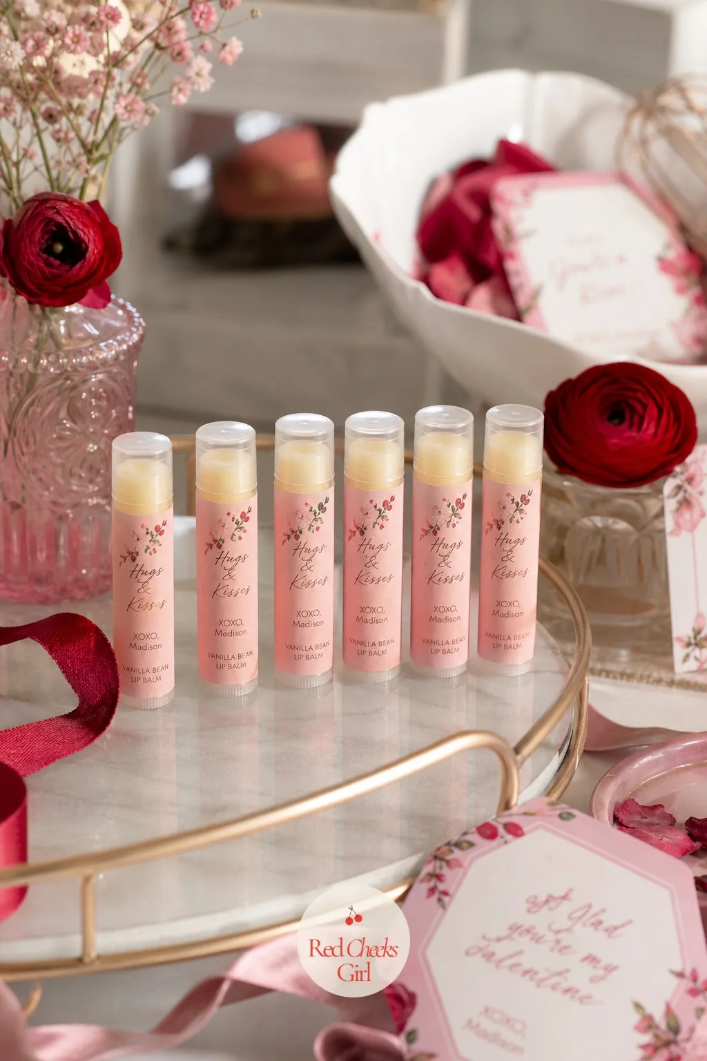 The Personalized Lip Balm — Lips get dry at every winter party, so this is the one favor that solves a problem instead of just decorating one. Galentines party