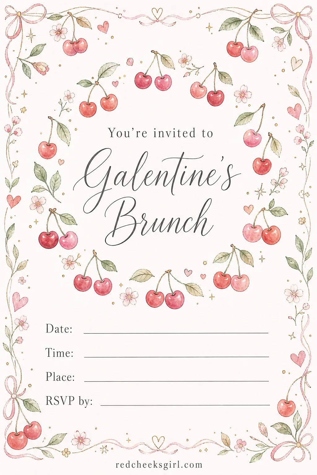 The Brunch Invite printable sheet — Pancakes, mimosas, a table before noon rather than after dark, this one carries a lighter tone than the rest. Galentines