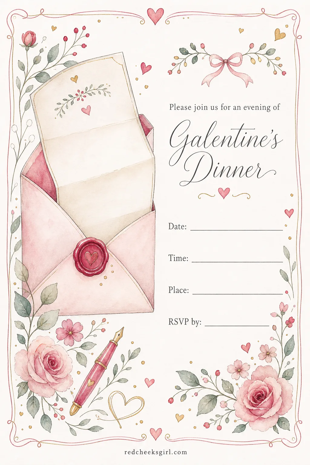The Candlelit Dinner Invite printable sheet — For the sit-down night, a little more formal than the rest, the kind where someone lights actual candles.