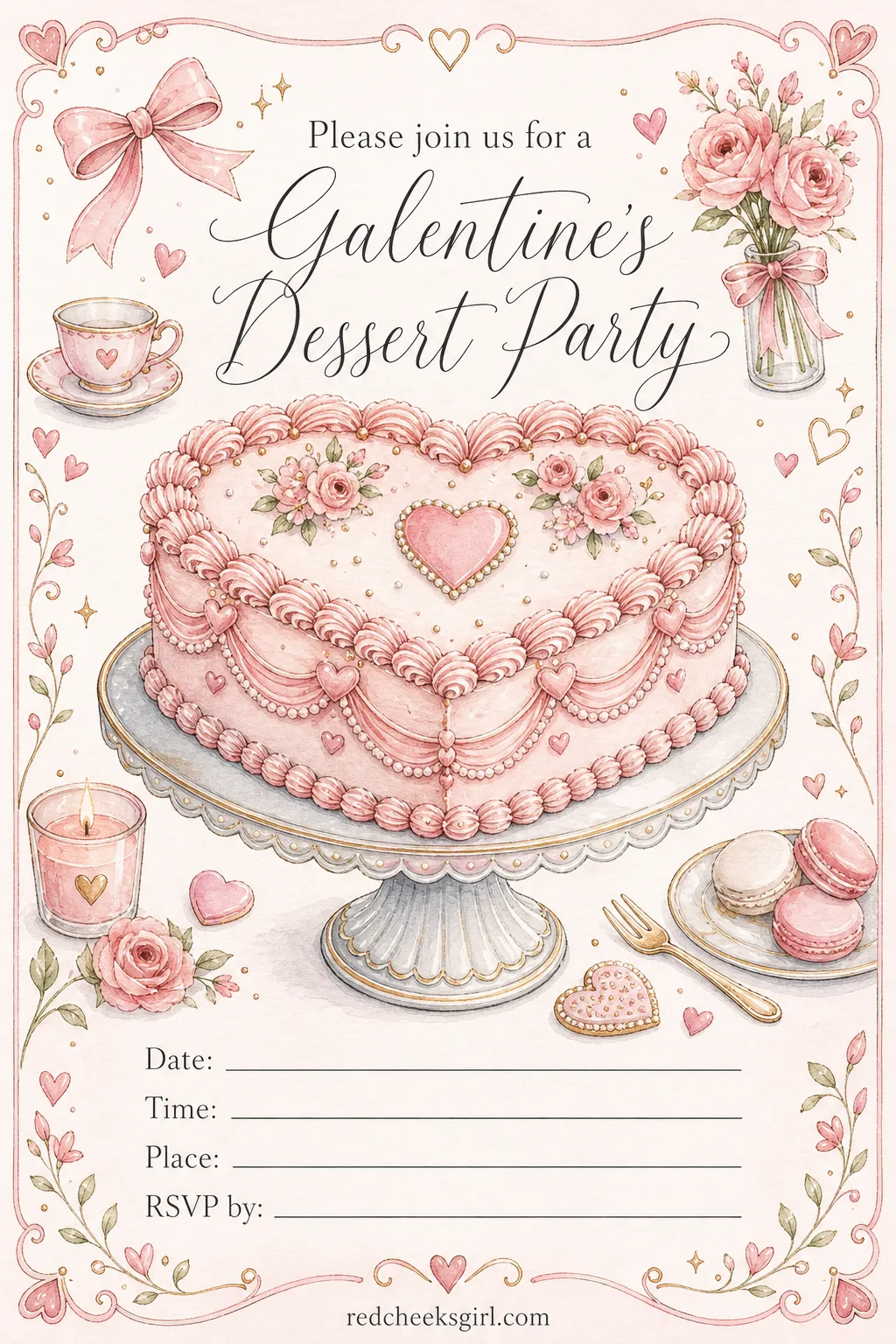 The Dessert Party Invite printable sheet — This suits the friend hosting cake and coffee rather than cocktails, the kind of night where the sugar does the