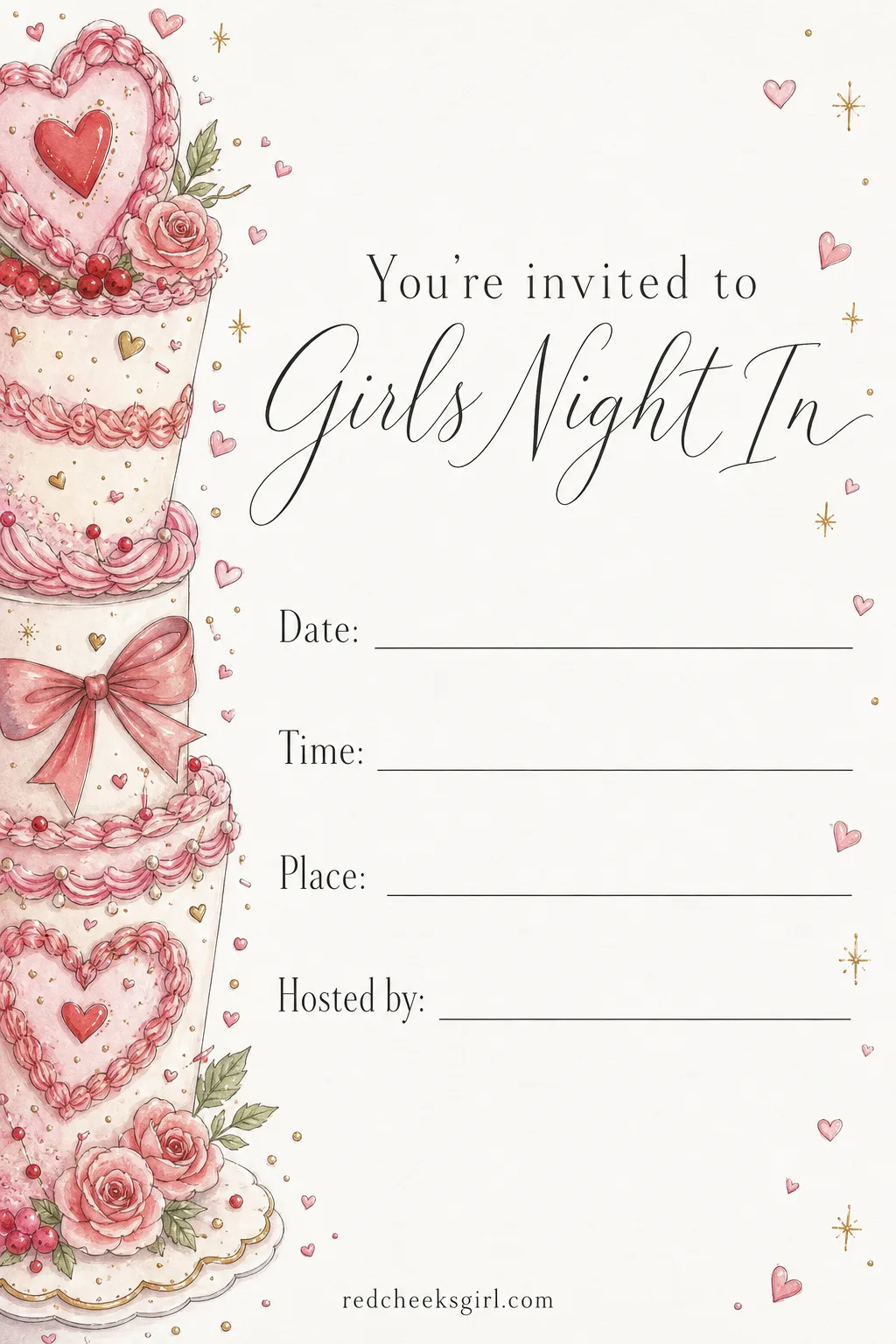 The Girls Night In Invite printable sheet — Nothing fancy here, just the sofa, the group, and a plan nobody has to get dressed up for. Galentines invitation