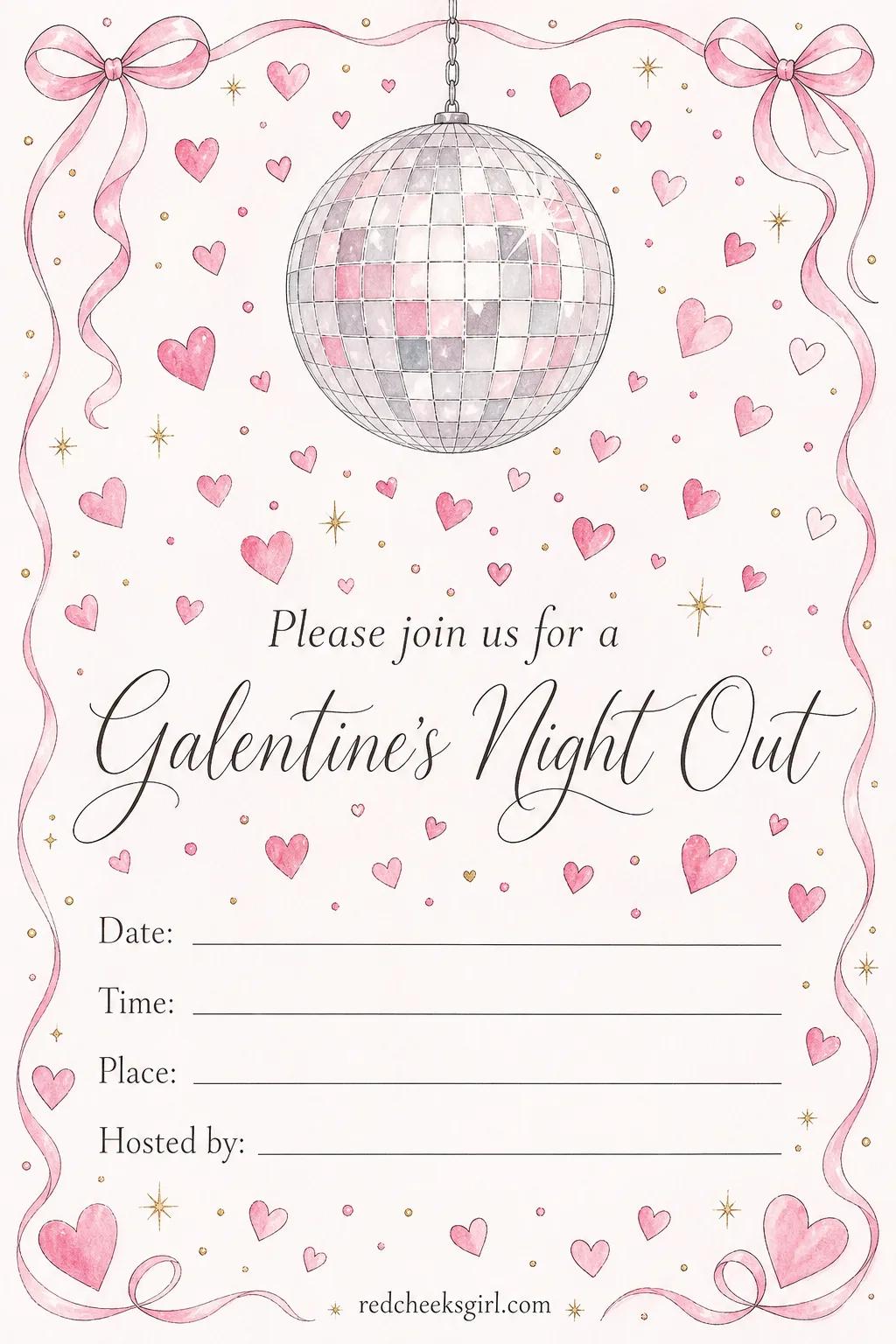 The Night Out Invite printable sheet — Dancing somewhere with music, cocktails that come with a name you cannot pronounce the first time. Galentines invitation