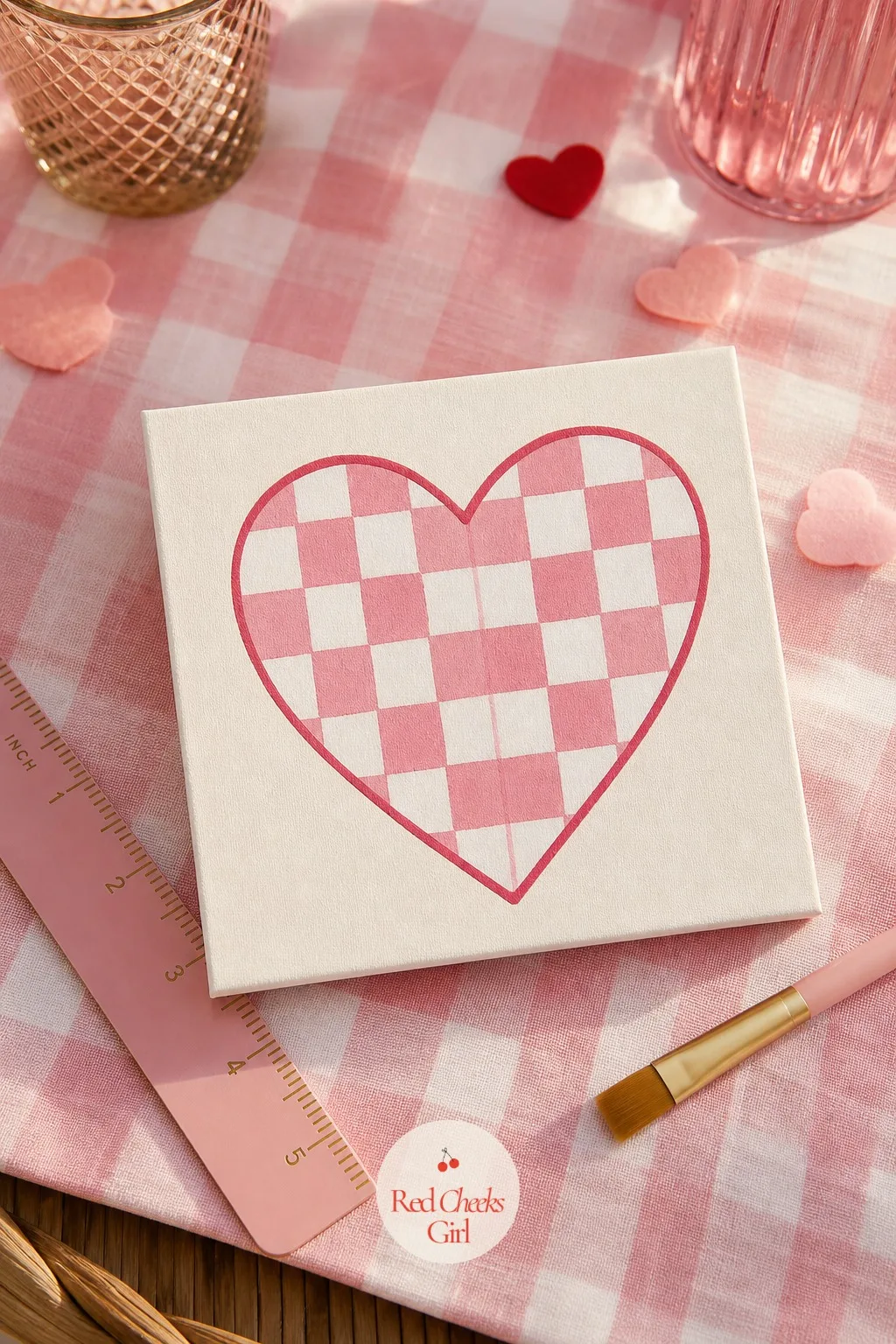 Pink Gingham Heart — A heart filled edge to edge with a pink and white gingham check turns into a strangely calming task once the grid gets going, more like