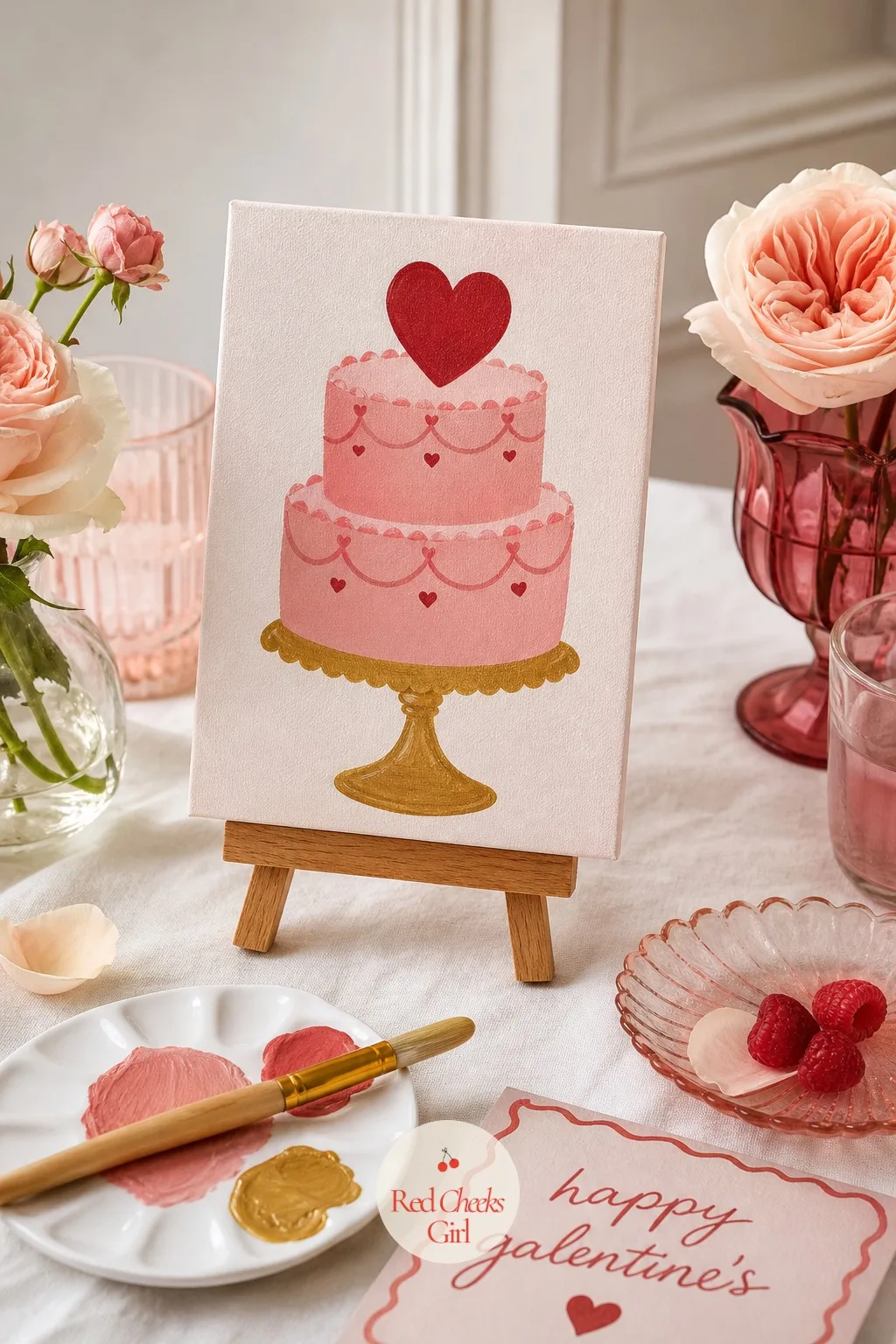 Vintage Heart Cake — Nobody wants to be the one who ruins the first painting of the night, so start everyone on the biggest, most forgiving piece instead: a