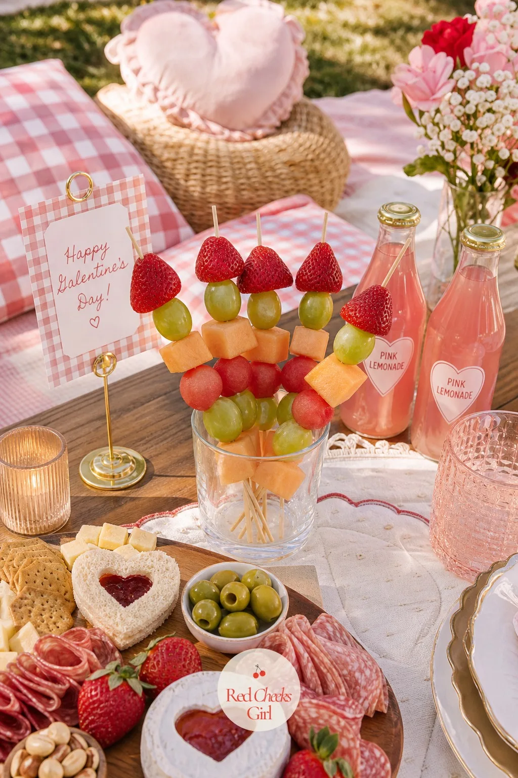 Fresh Fruit Skewers — A bowl of fruit salad gets ignored on a picnic table; skewers get eaten first, every time, because they need no fork. Galentines picnic