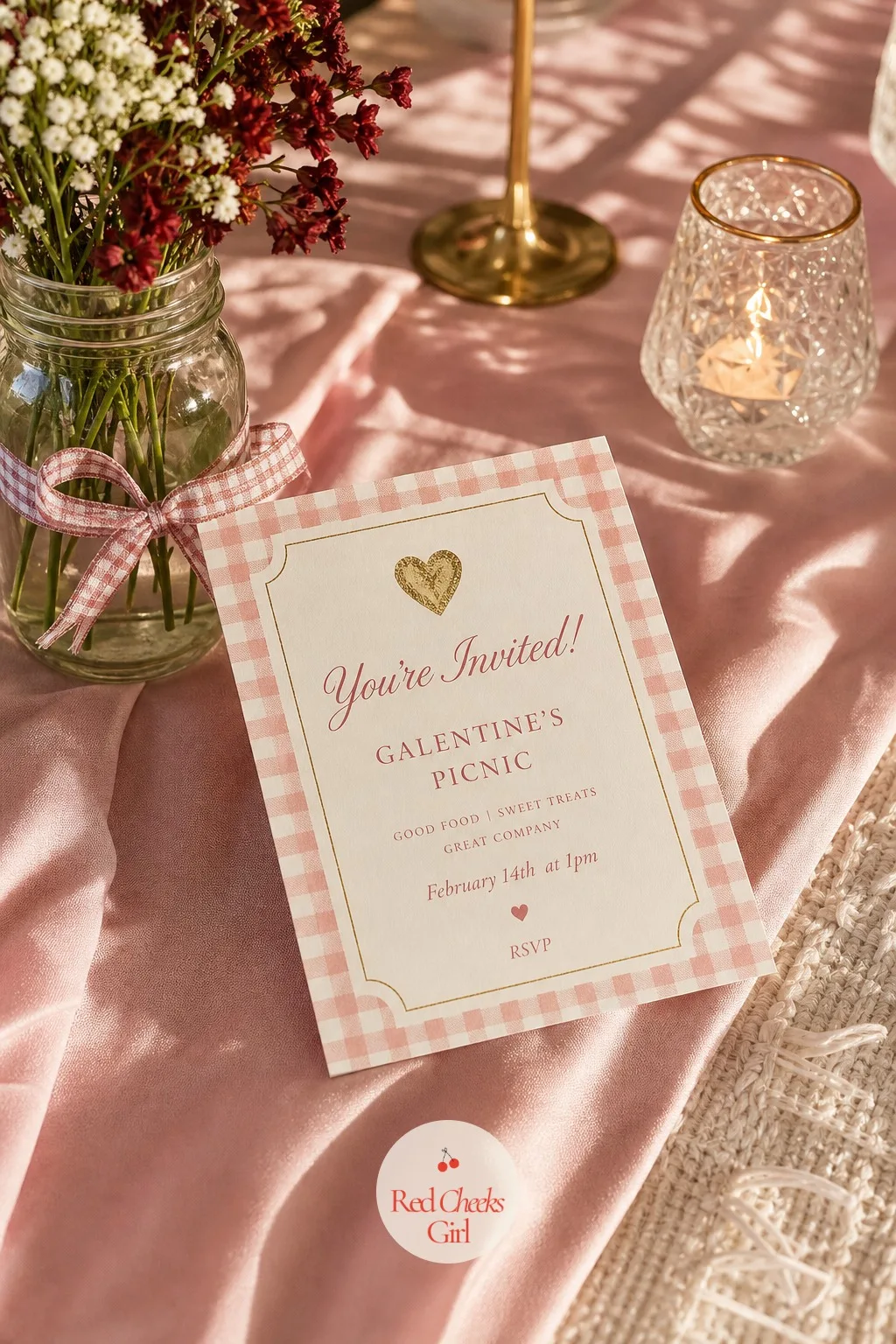 The Invitation — The picnic actually starts here, days before anyone sits down on a cushion. Galentines picnic
