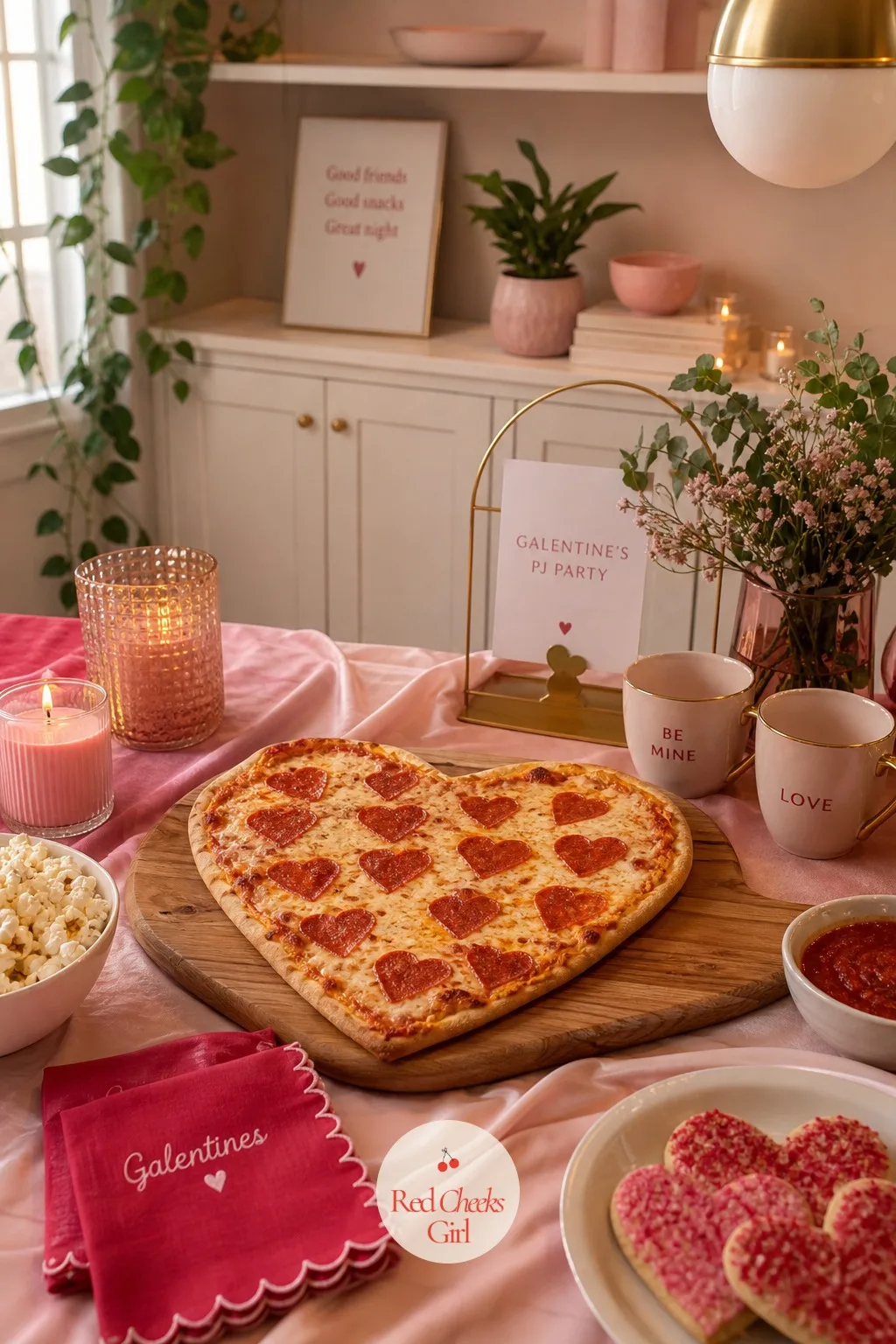 The Heart Pepperoni Pizza — Delivery pizza is fine most nights, but round pepperoni does not match a theme. Galentines pj party