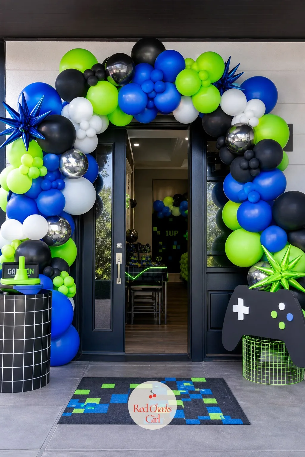 The Blue and Green Neon Balloon Arch — An arch sounds like a production, but this one goes up in under an hour and does more work than almost anything else on