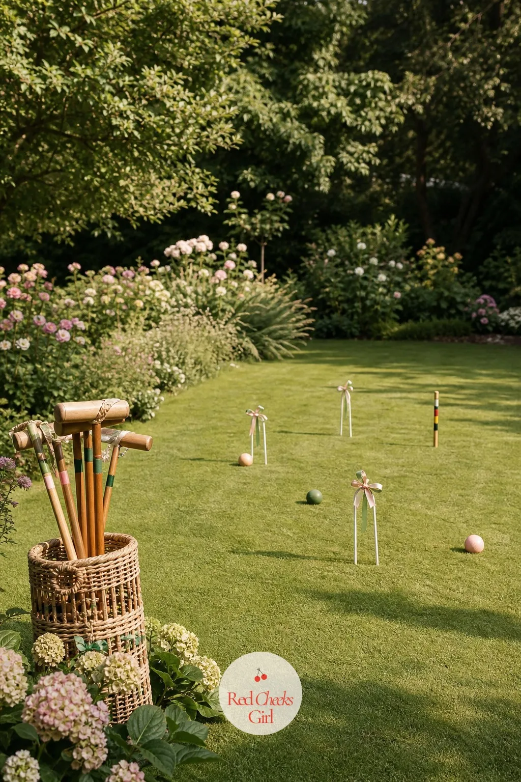 Croquet Lawn Dressed for the Afternoon — A faded plastic croquet set reads as a garage find, not a party detail. Garden party wedding