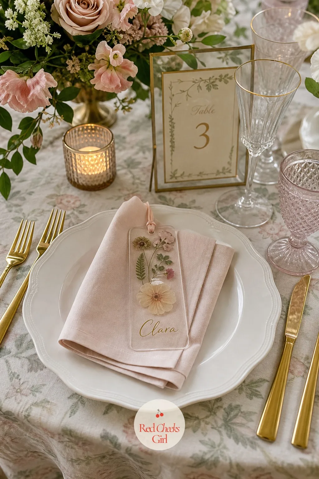 Pressed Flower Bookmarks as Escort Favors — An escort card does one job and then gets left on the table. Garden party wedding