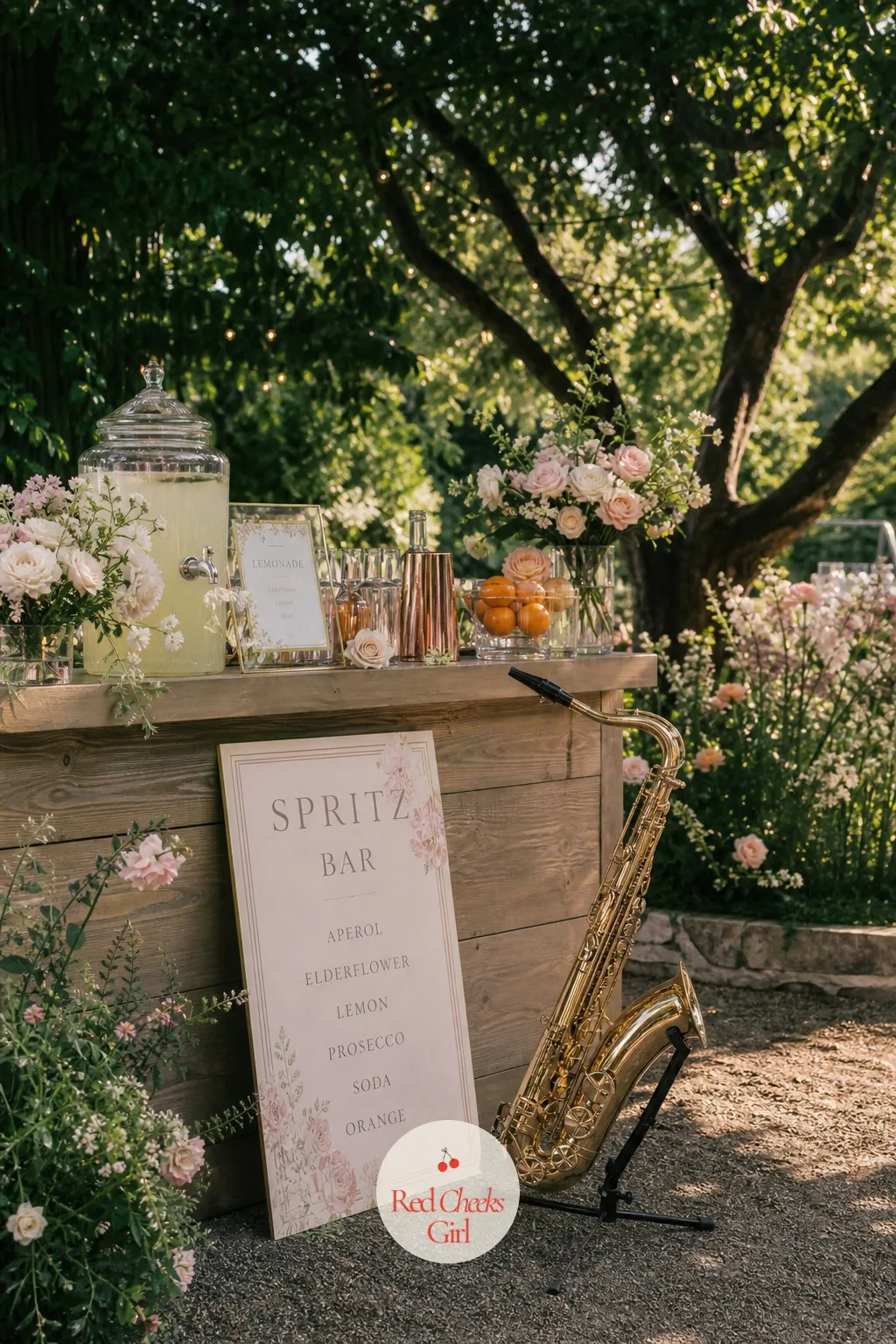 A Saxophone at Cocktail Hour — Silence between the ceremony and the lunch call makes a garden feel emptier than it is. Garden party wedding