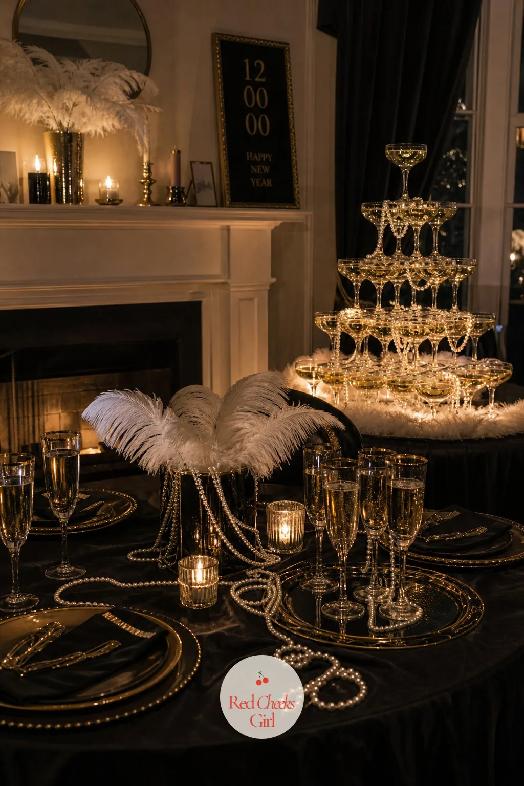 The Midnight Champagne Toast — Everything on the table and the bar is building toward one minute. Gatsby themed party