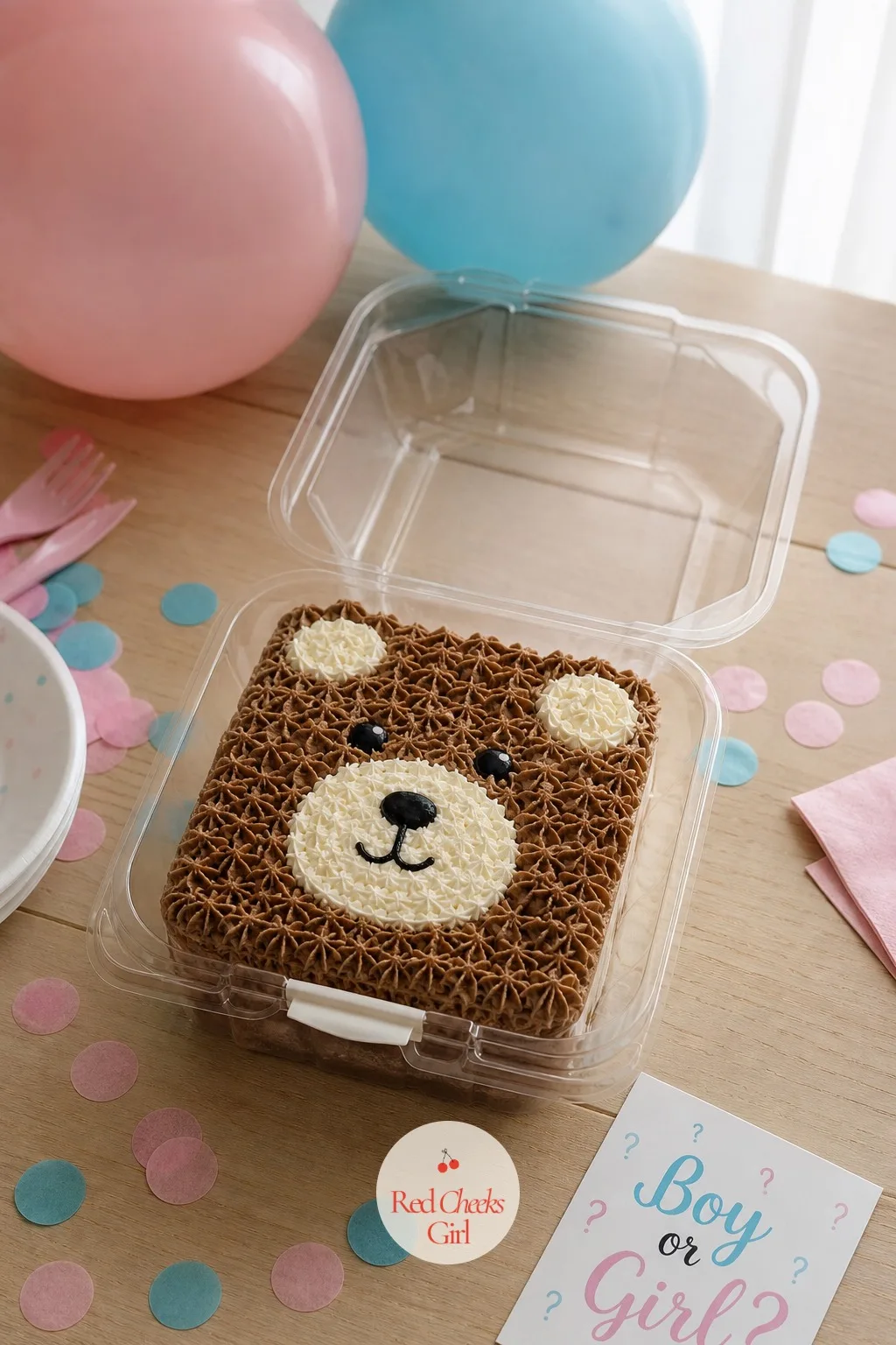 Bento Cake With a Teddy Bear Face — A piped face turns a small square of cake into something that looks deliberately designed rather than simply shrunk down