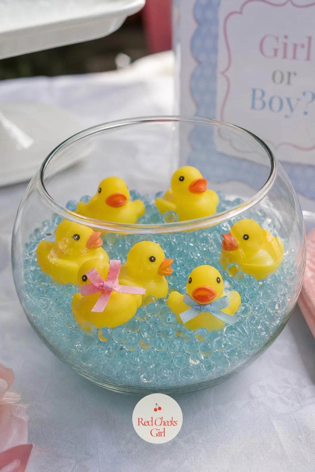 Rubber Duck Pond — Of all seventeen, this is the one that gets guests smiling before they have even sat down. Gender reveal centerpieces