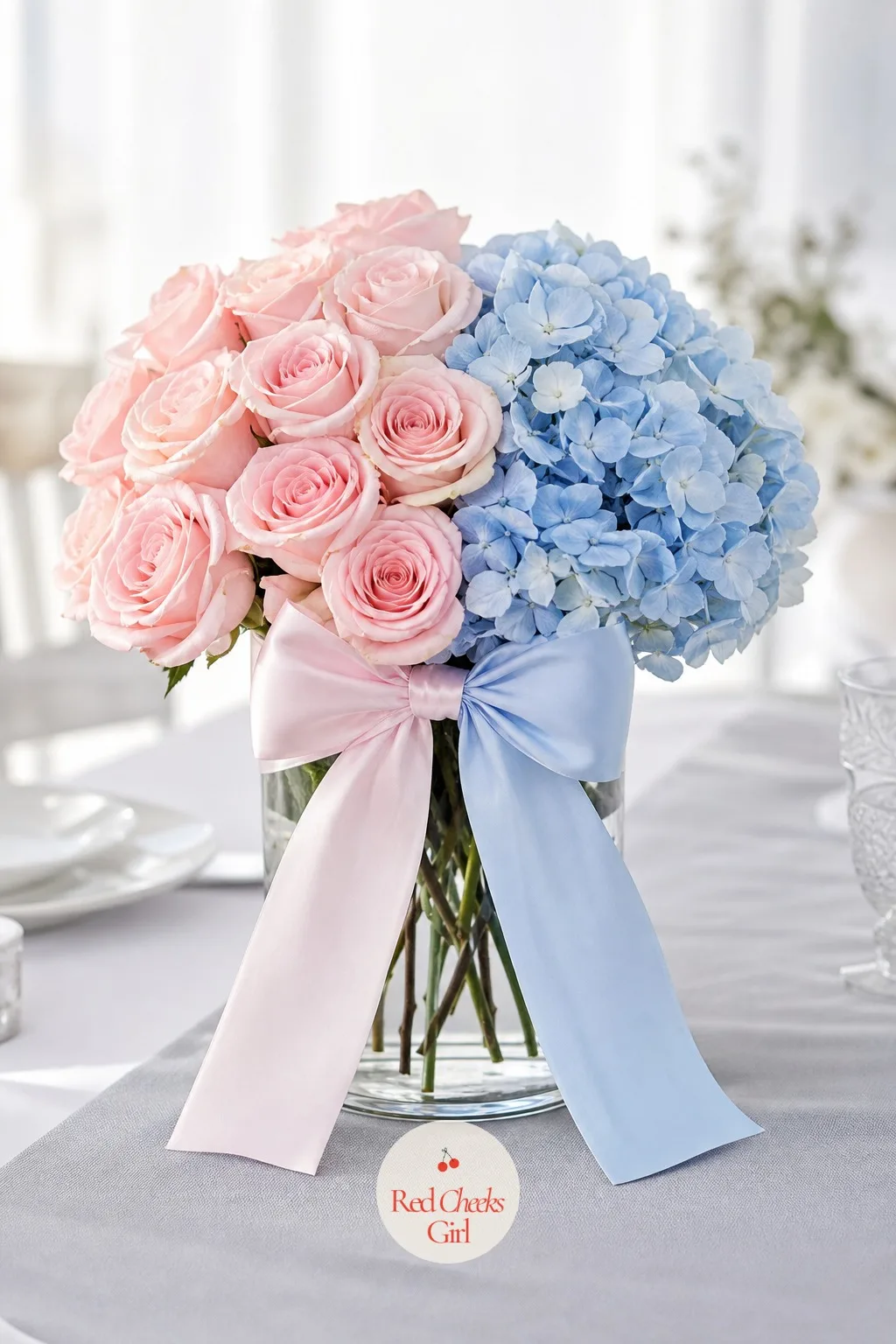 Two-Color Flower Vase — One vase, split clean down the middle, says the whole thing without a single sign. Gender reveal centerpieces