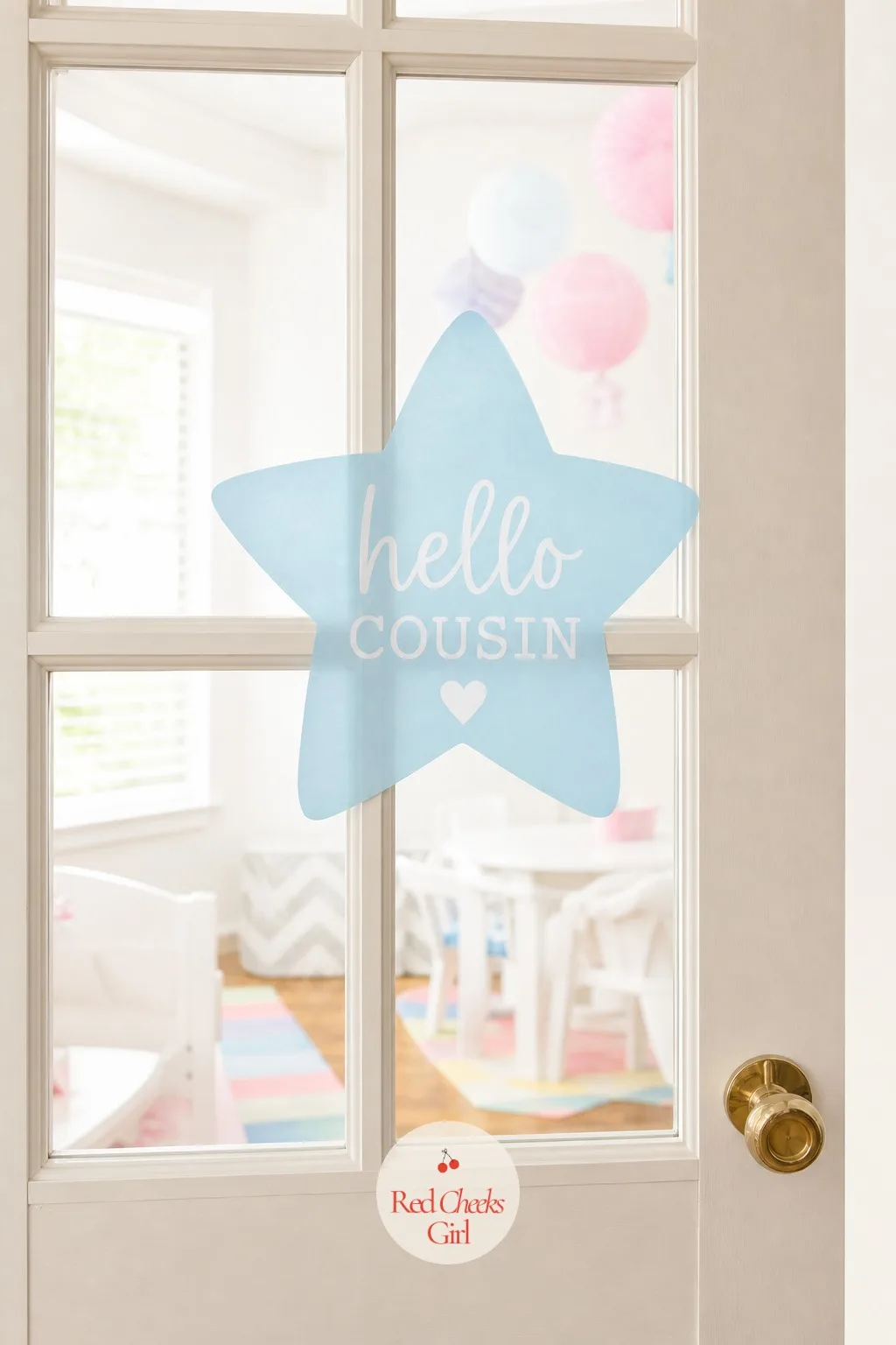 Window Cling for the Cousin's Bedroom Door — A door in a kid's own house feels like their territory, which makes it a sweet spot for a quiet version of the