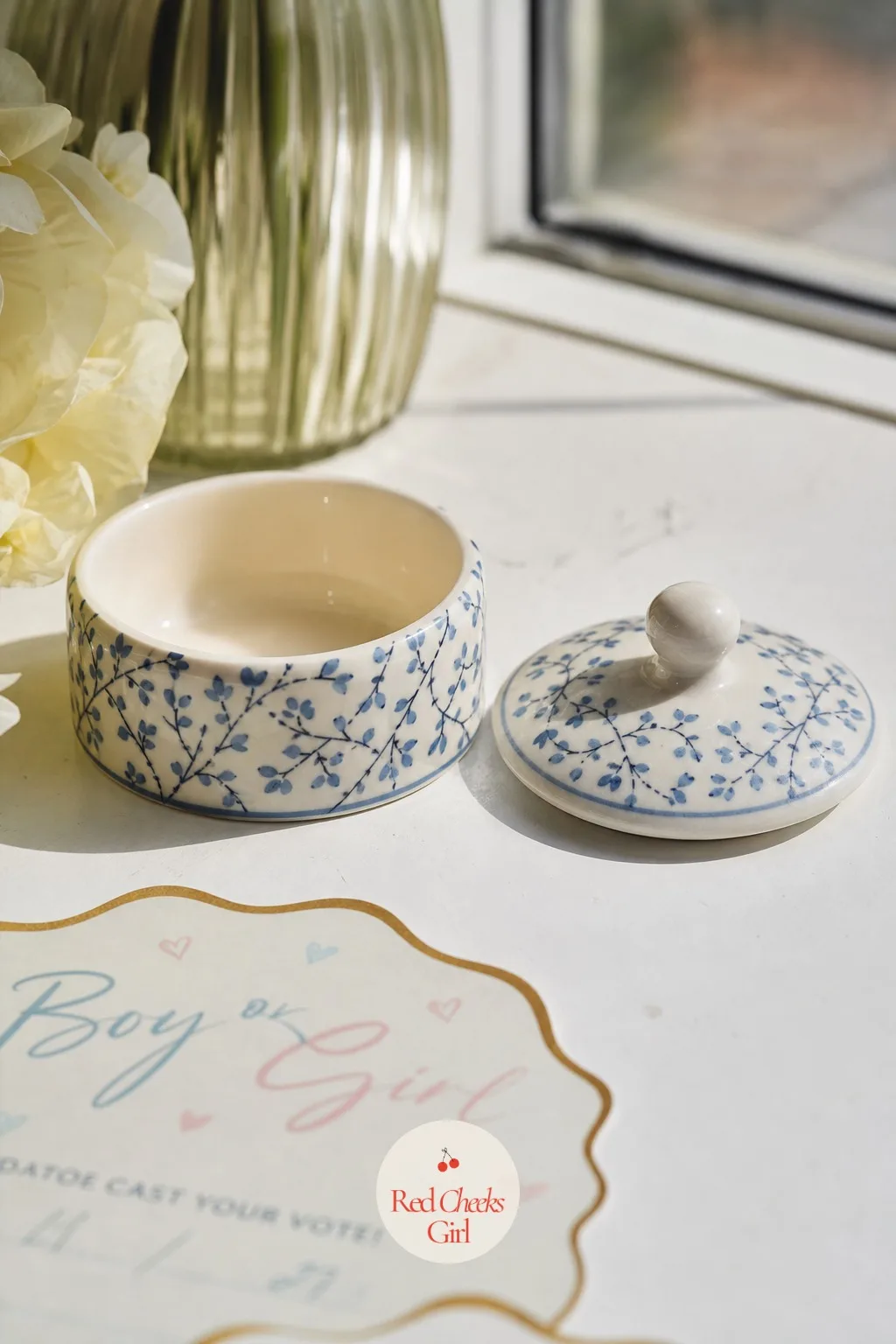Hand-Painted Ceramic Trinket Box — The hospital tag is barely bigger than a fingernail, and it deserves something that will not swallow it whole. Gender reveal