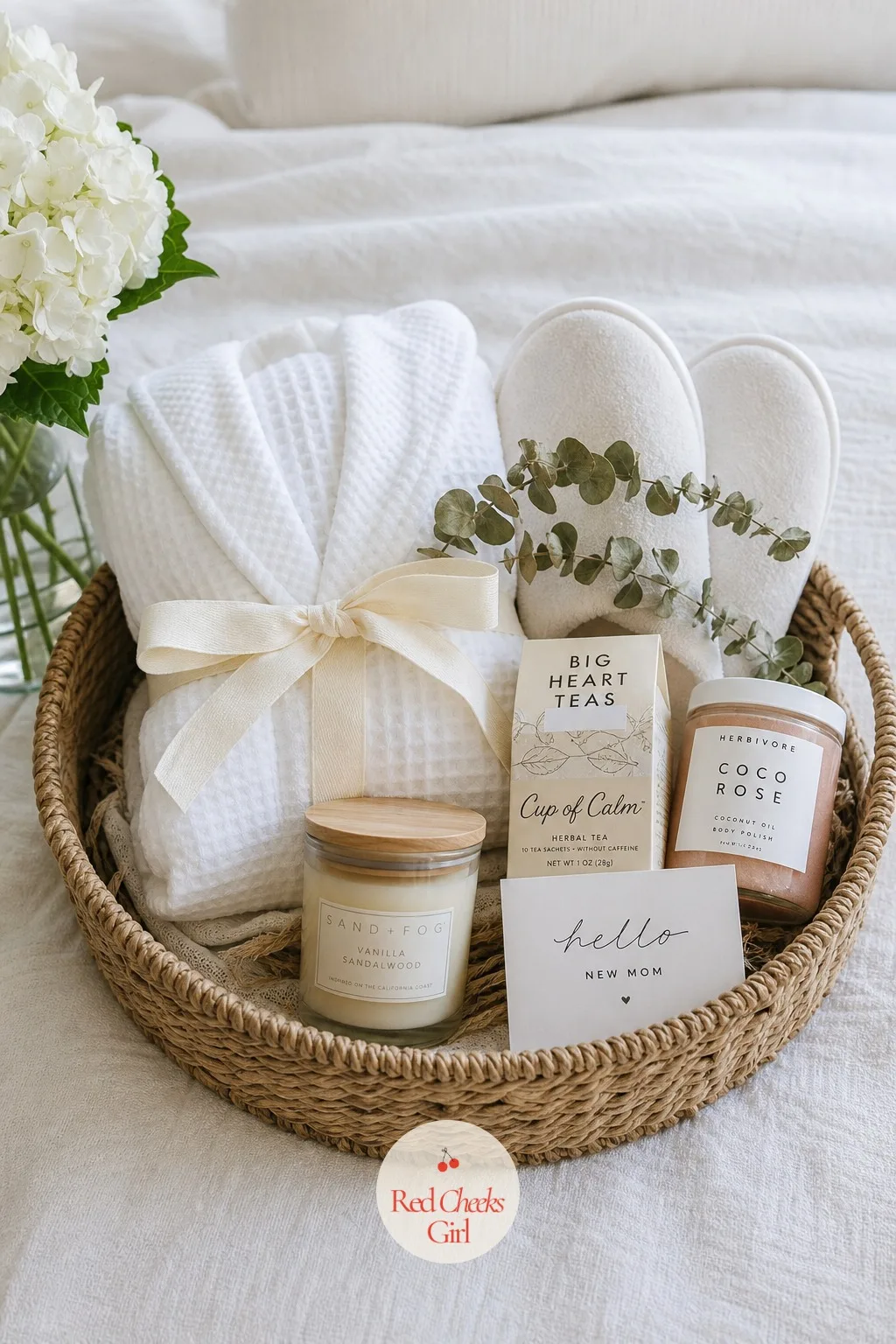 New Mom Spa Basket in a Woven Tray — Every gift bag at these parties goes to the baby, and the person who actually did the work gets a card at best. Gender