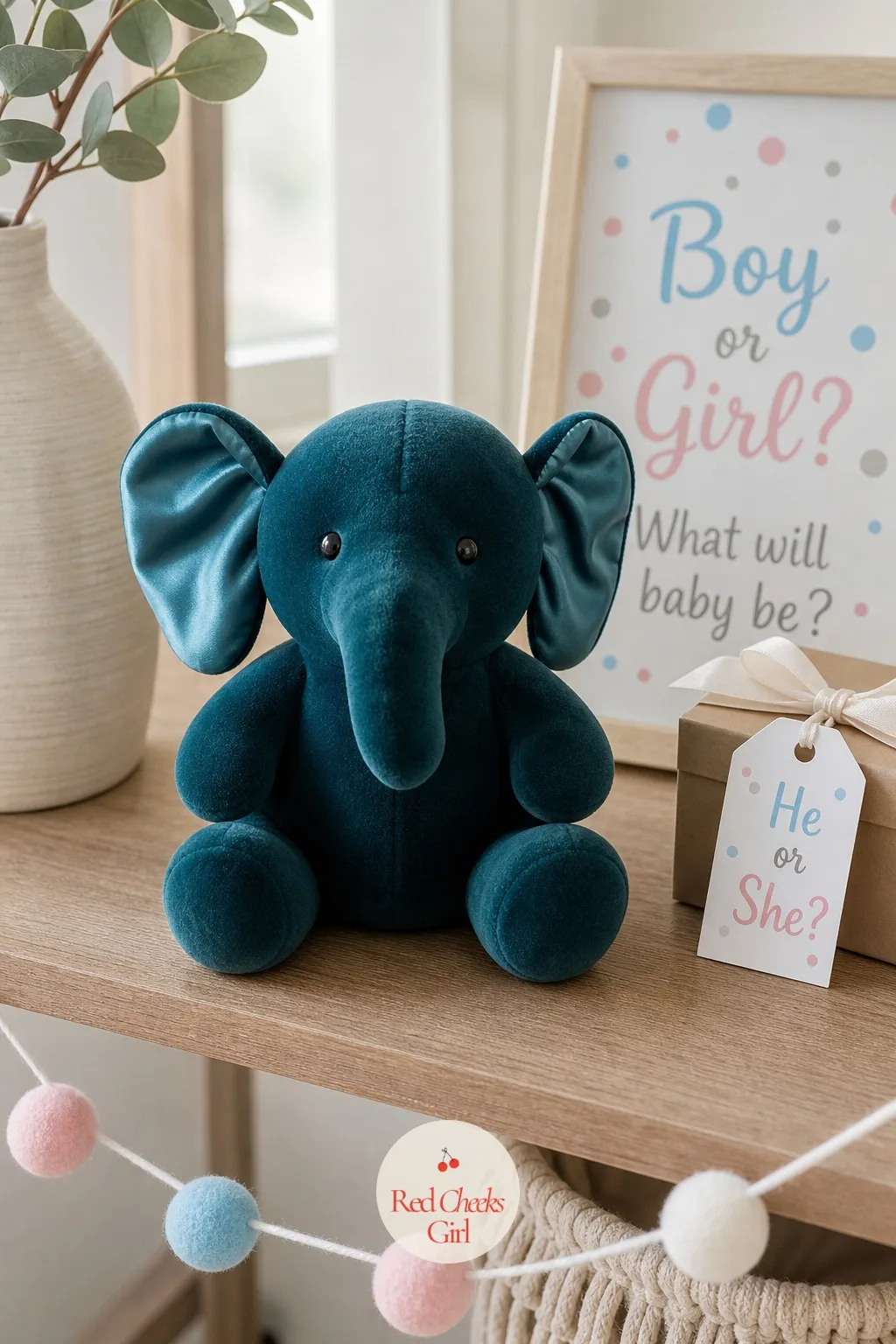 Velvet Elephant Plush With Satin Ears — Not every soft toy needs to be cream or pastel. Gender reveal gift ideas